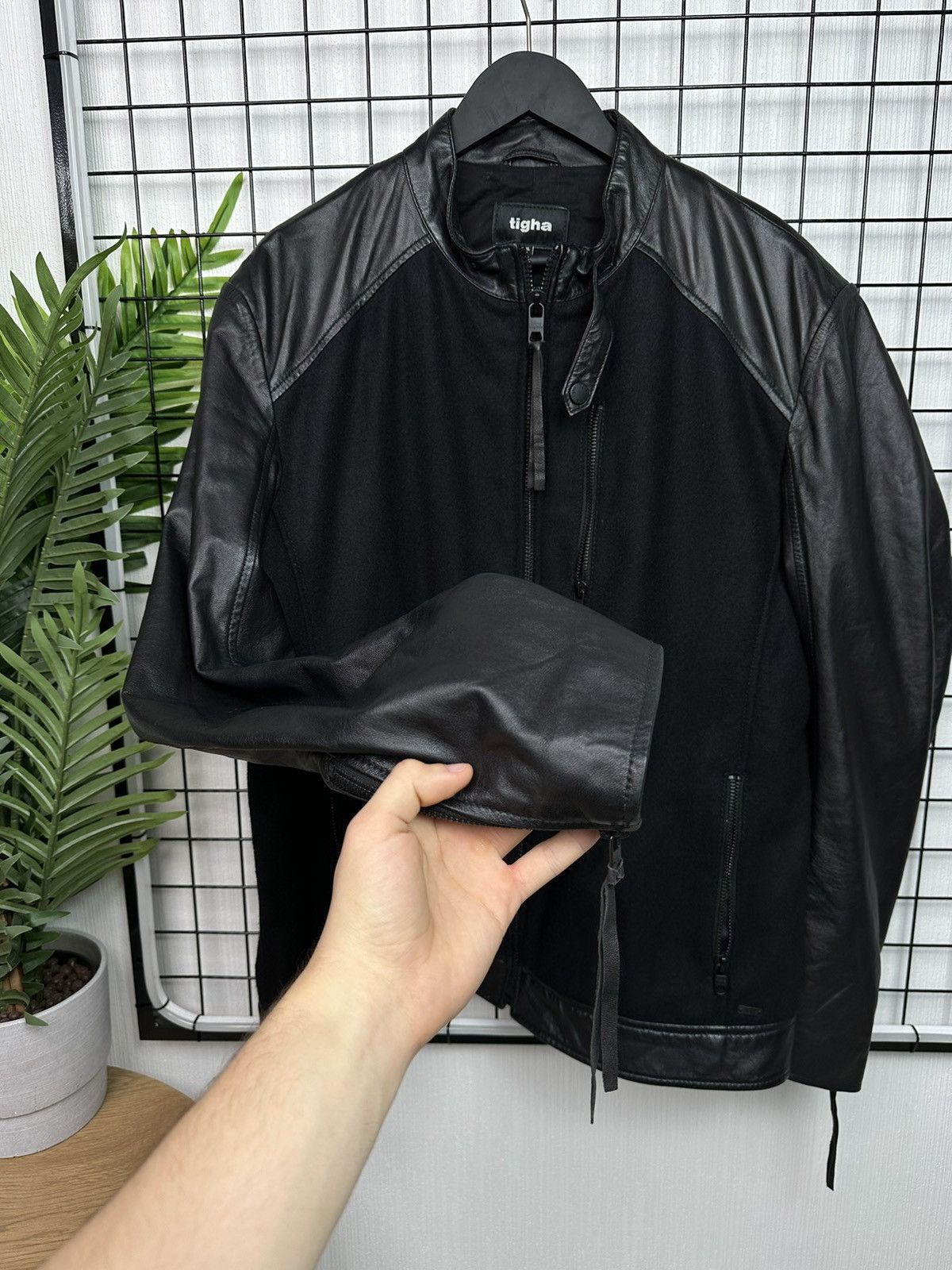 tigha Tigha motorcycle Patchwork Leather Jacket Wool Men XXL Size US XXL / EU 58 / 5 - 9 Thumbnail