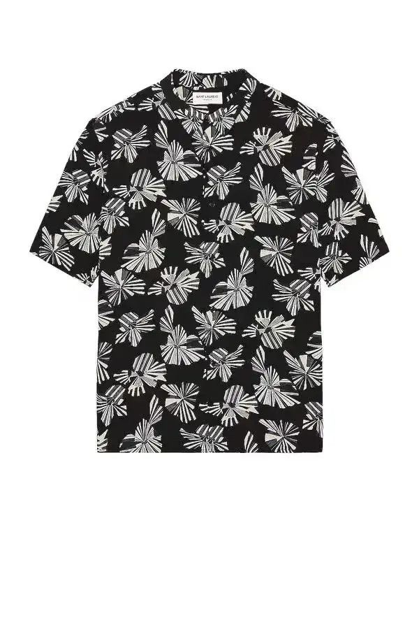 Saint Laurent Paris o1s1wg110525 601070 Shirt in Origami Print Silk Black/White Size US M / EU 48-50 / 2 - 1 Thumbnail