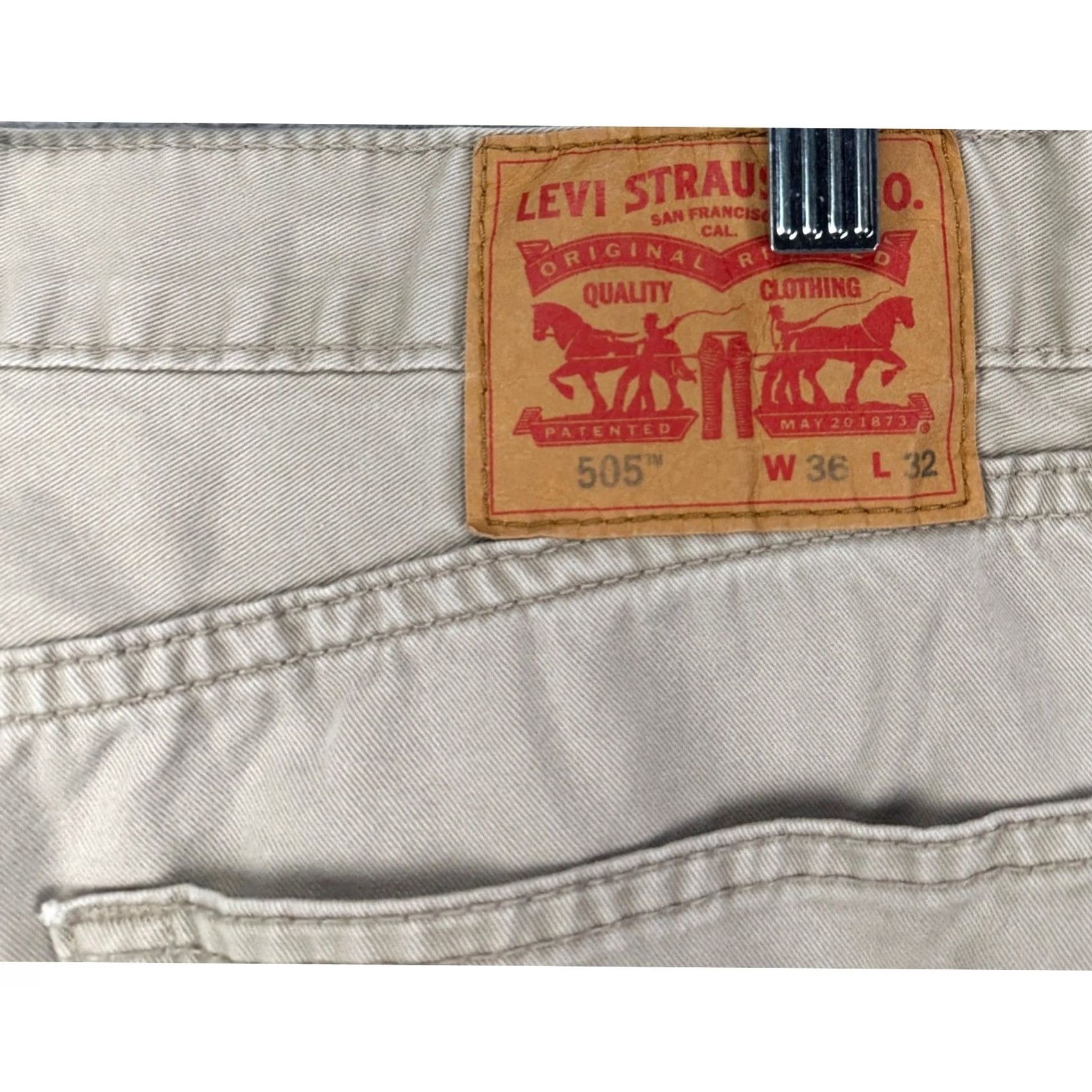 Levi's Levi's 505 Jeans Straight Mens 36x32 Khaki Cotton 5-Pocket Button Fly Regular Fit Vintage? No Size US 36 / EU 52 - 3 Thumbnail