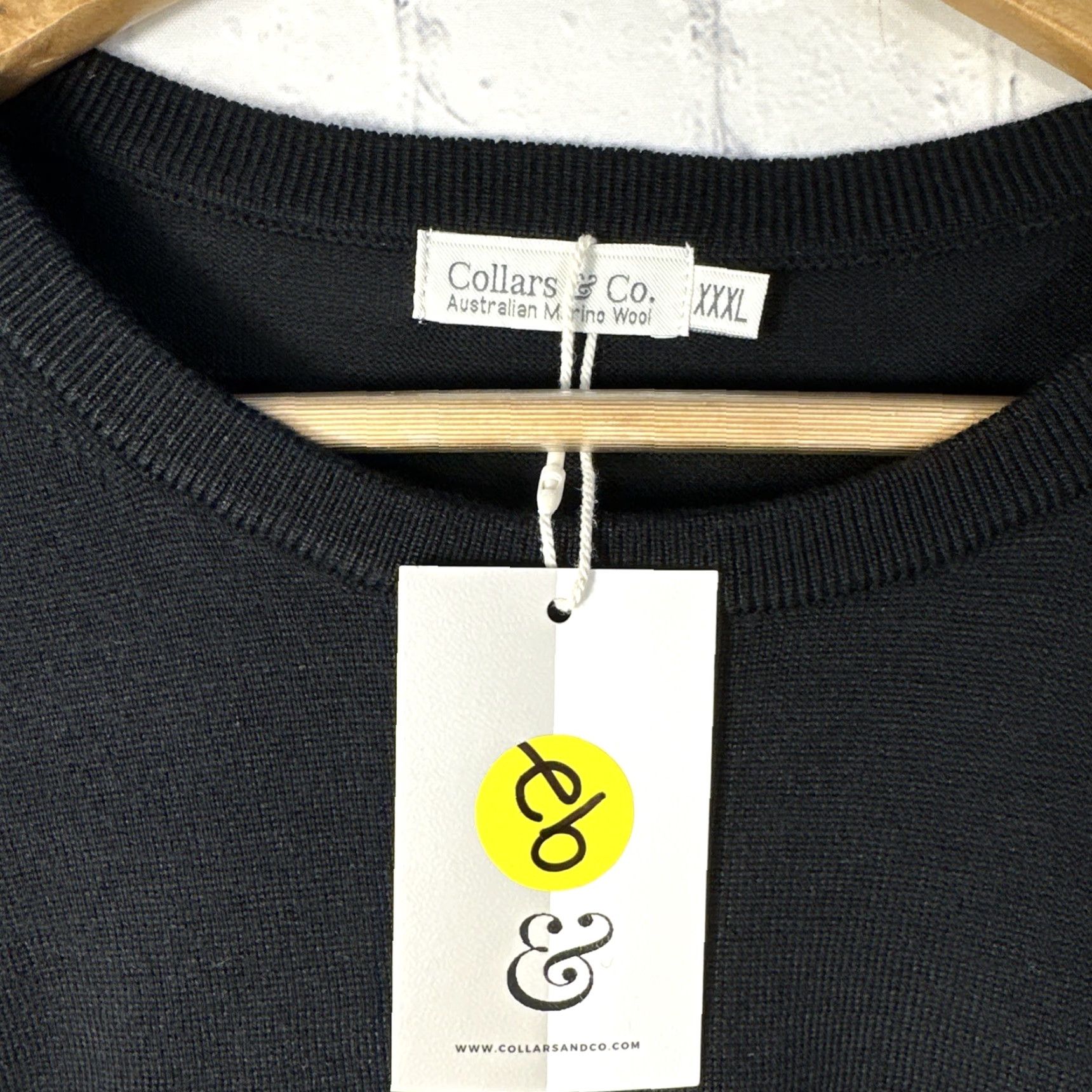 Collars & Co Sweater Mens XXL Black Australian Merino Wool Crewneck Pullover