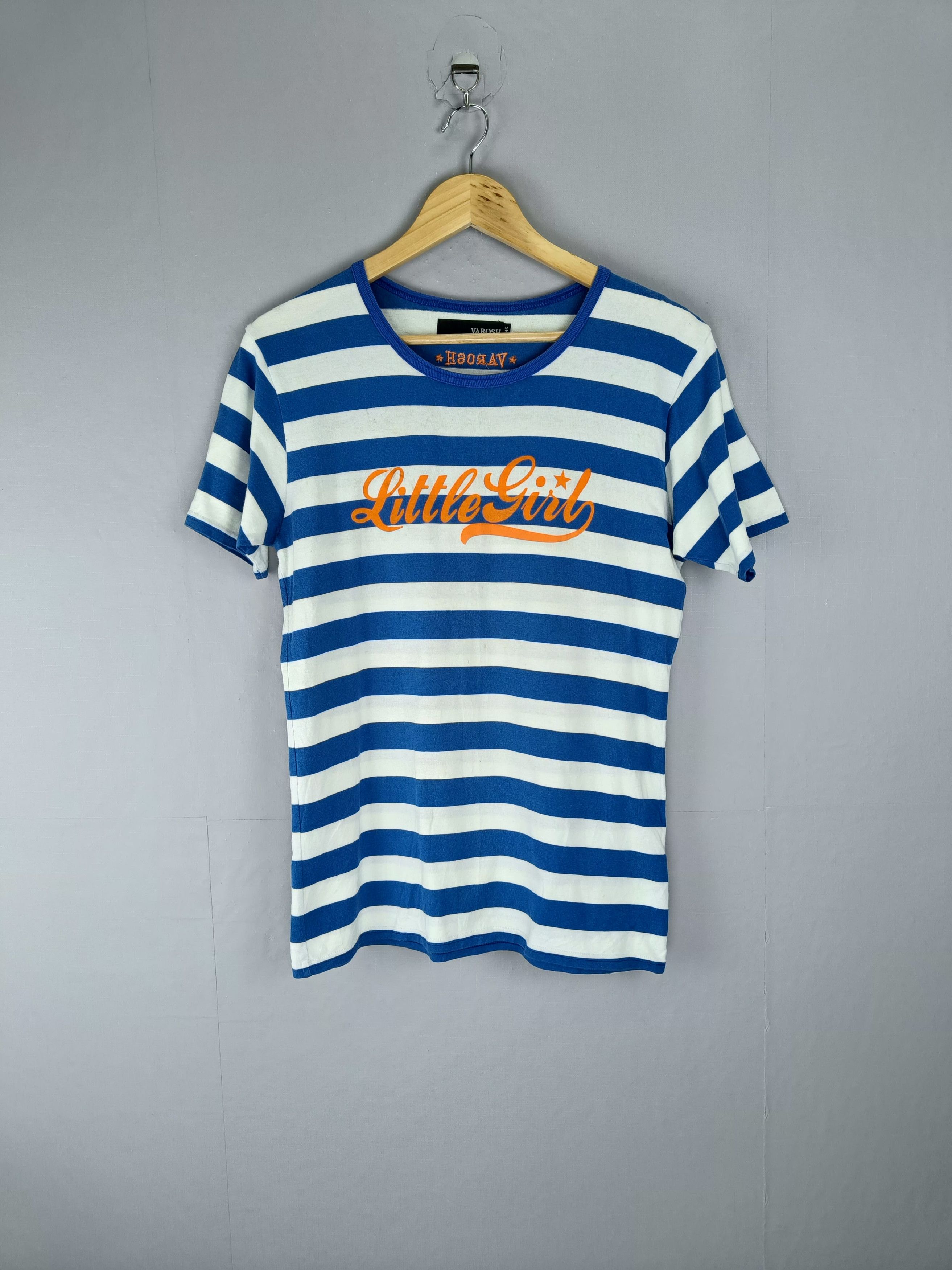 Japanese Brand Varosh Little Girl Stripe Blue Short Sleeve Shirt Size M / US 6-8 / IT 42-44 - 2 Thumbnail