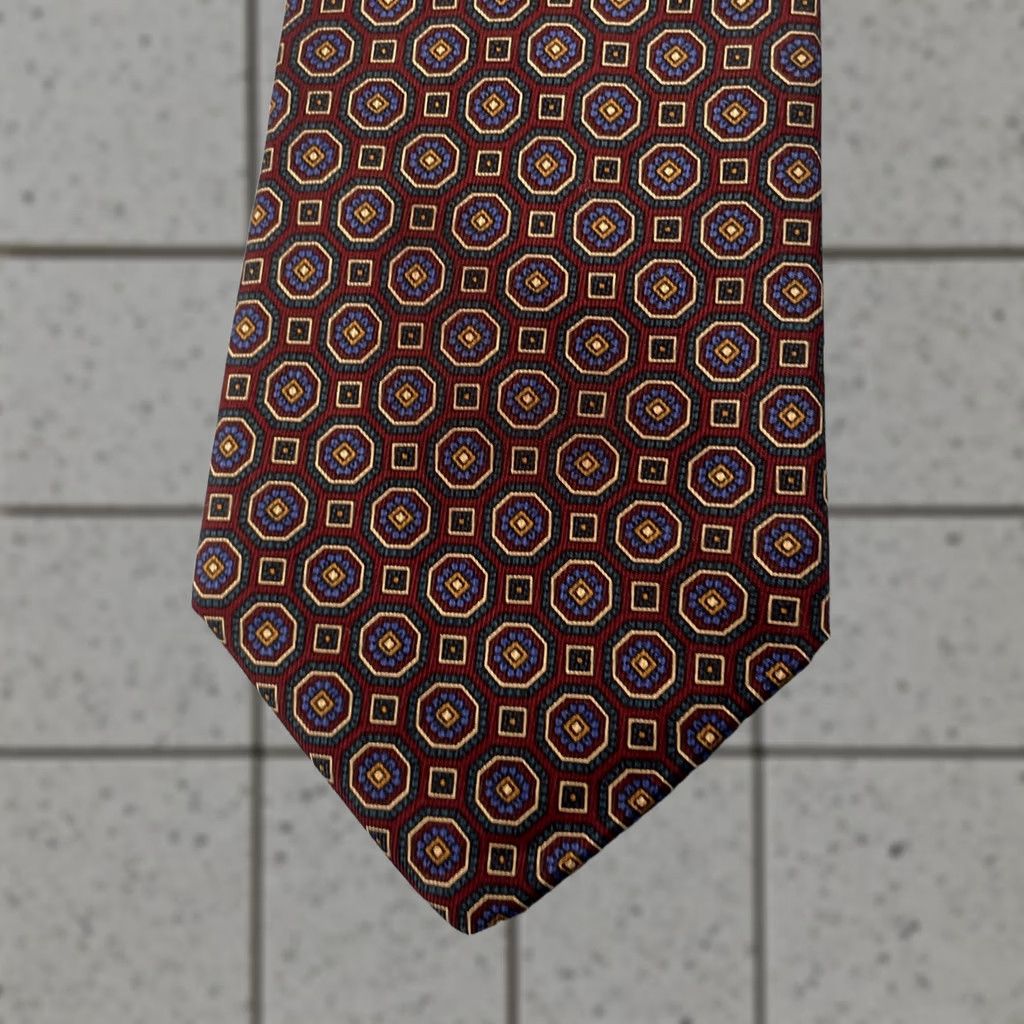 Aquascutum VINTAGE Aquascutum London England Tie vtg Necktie Macclesfield Neat Red Blue Dot 3.8x56 Capuscle Neck Tie Size ONE SIZE - 1 Thumbnail