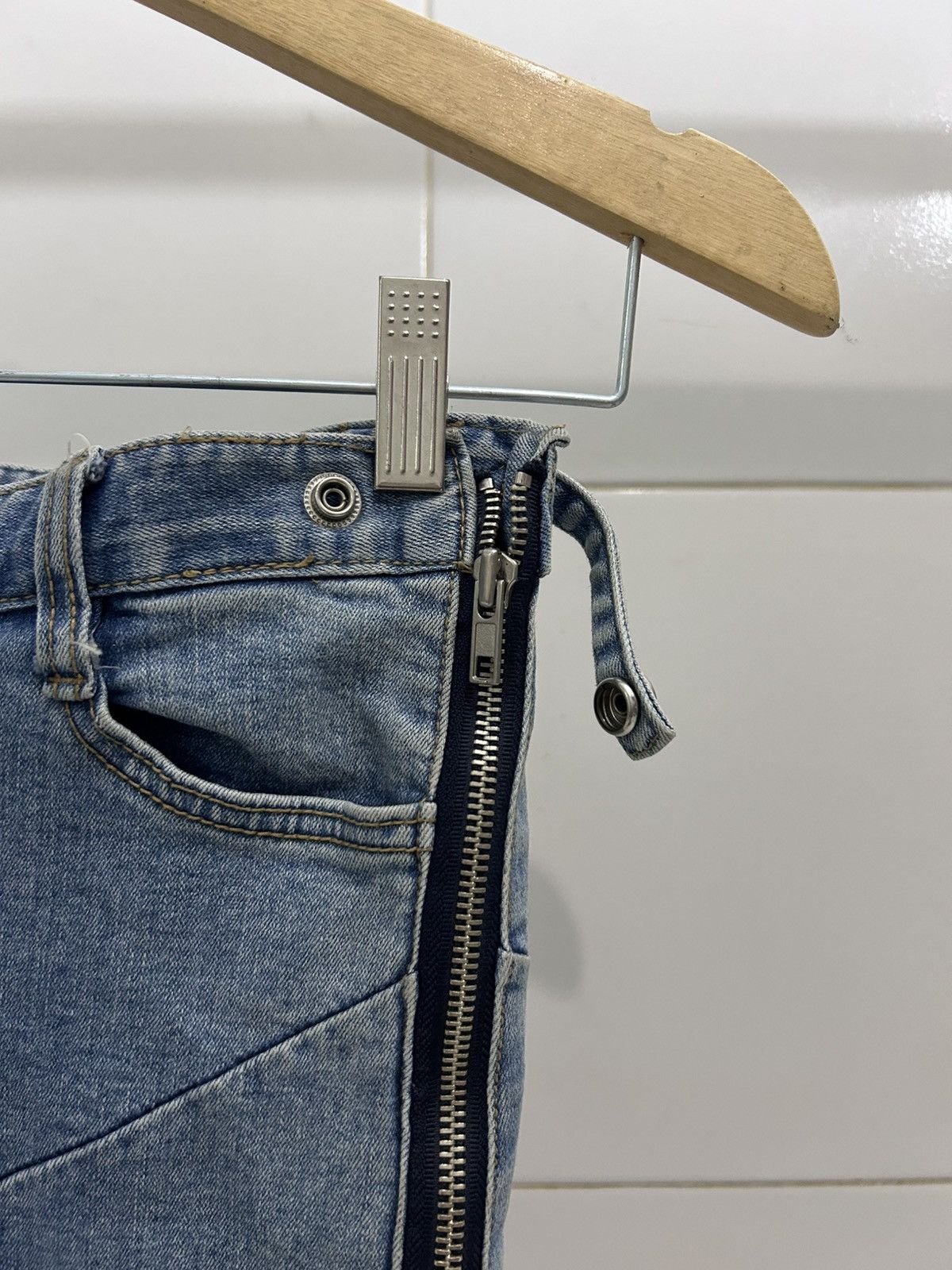 Beauty Beast × If Six Was Nine T-REX Y2k Asymmetrical Denim Mini Skirt Side Zipper Size 31" - 3 Thumbnail