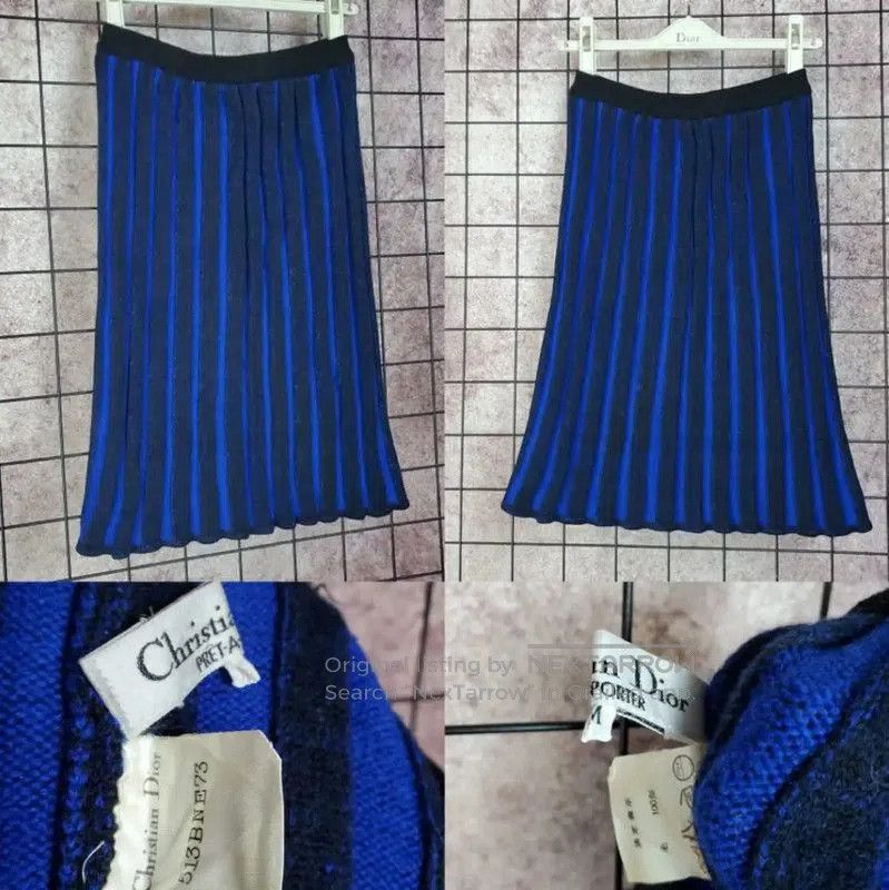 Dior Blue Striped Wool Midi Skirt .