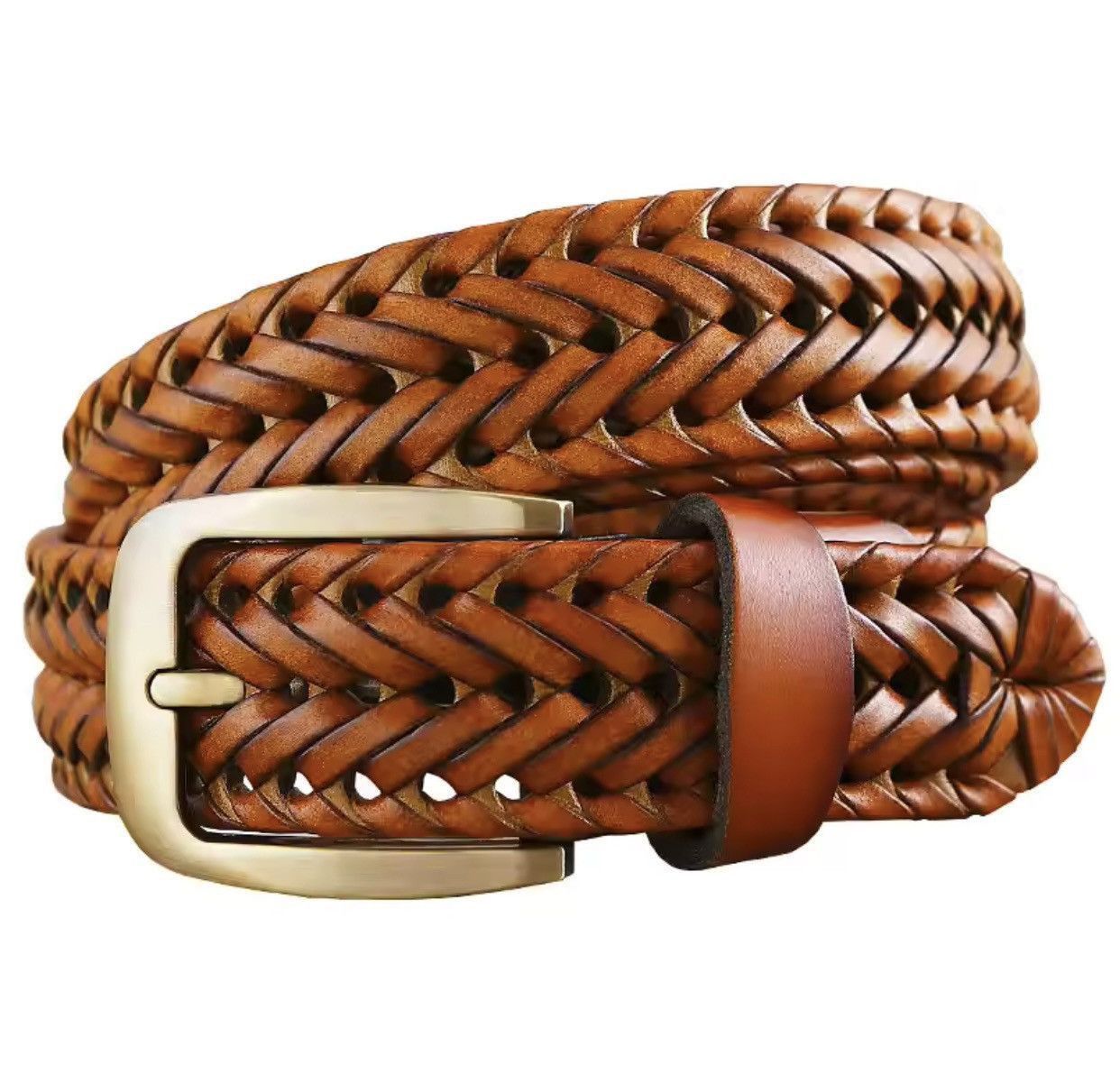 Leather × Vintage Braided belt cow skin with faux leather waist strap Size ONE SIZE - 3 Thumbnail