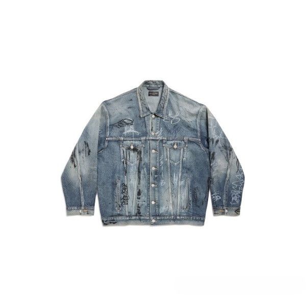 Balenciaga o1w1db10425 Graffiti Oversized Jacket in Blue Size US XXL / EU 58 / 5 - 1 Thumbnail