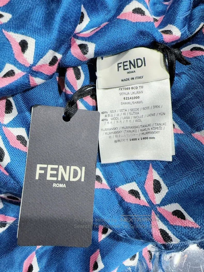 Fendi Fendi size 140*140cm Blue Geometric Printed Woolen Scarf Size ONE SIZE - 4 Thumbnail