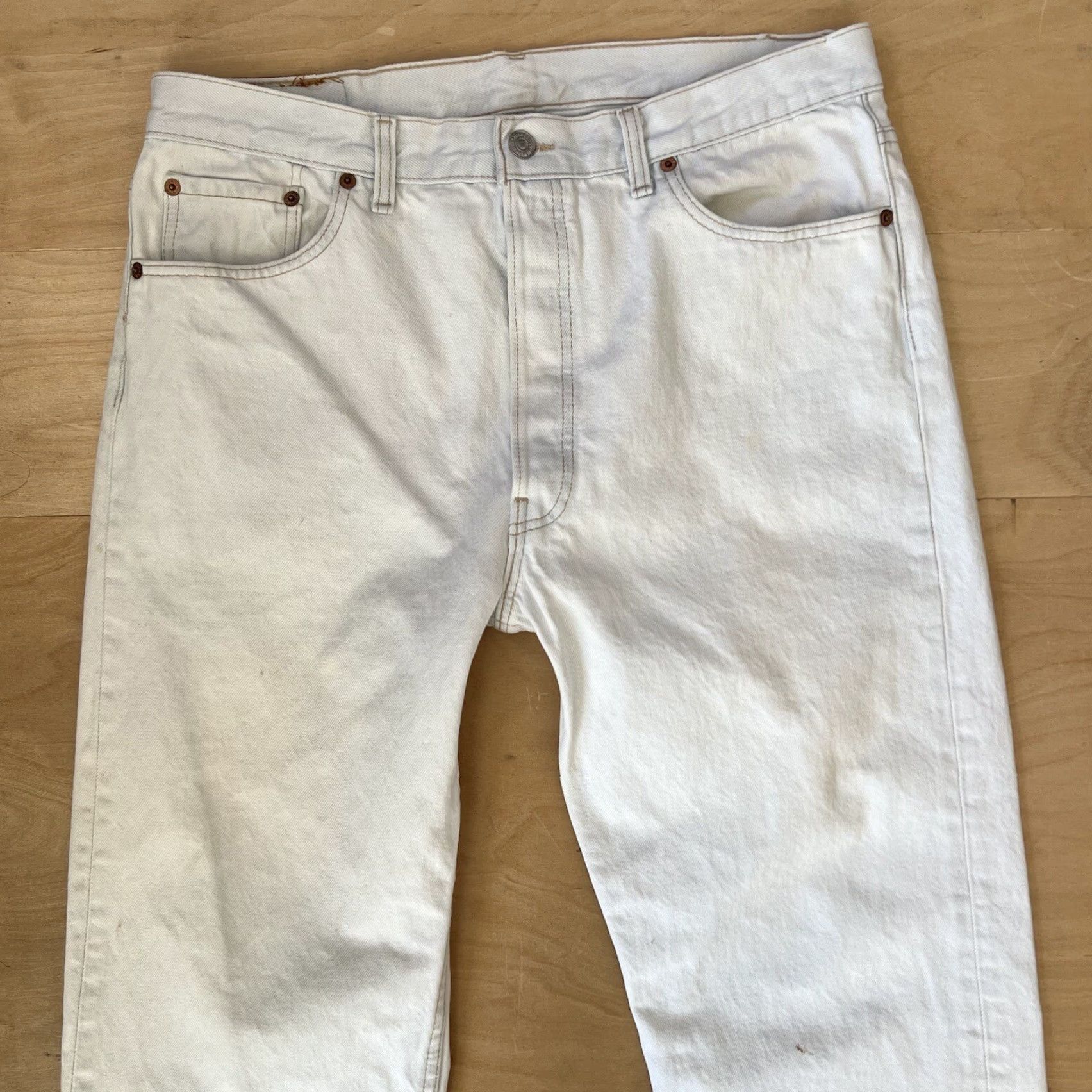 Levi's Vintage Levi's 501 Jeans Shirt? No, Jeans. Levi's 501 Jeans Regular 35 White Light Wash Denim 80s Vintage Western USA 80s Mens Jeans Size US 35 - 3 Thumbnail