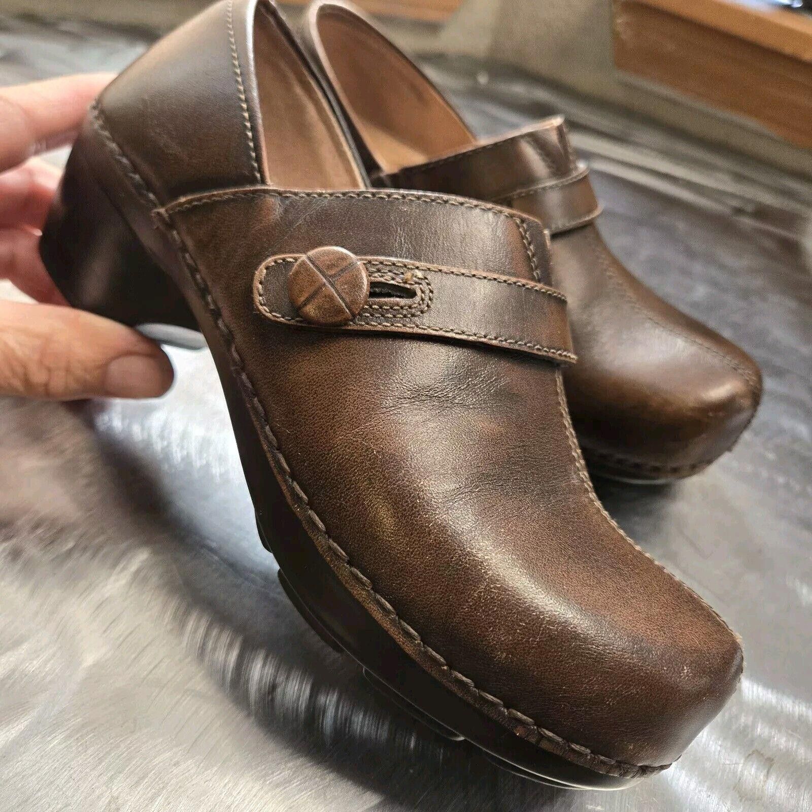Designer Dansko Womens Solstice Brown Leather Button Slip Clogs S 6 Size US 6 / IT 36 - 1 Thumbnail