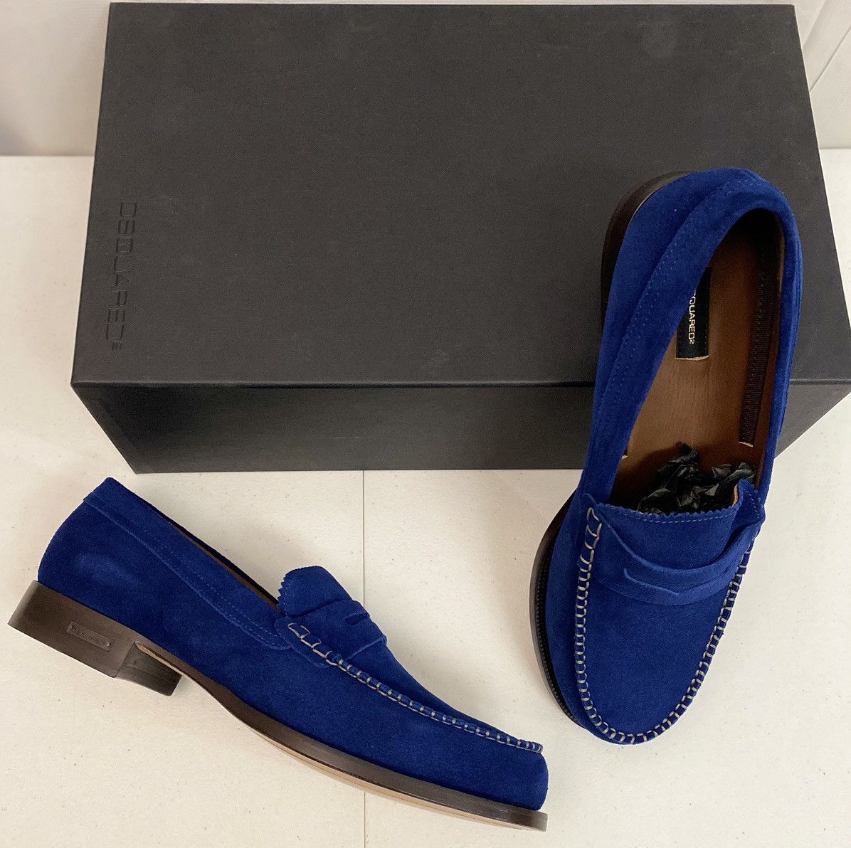 Dsquared2 Dsquared2 🇮🇹 Blue Velour Suede Uni Penny Loafer 8.5 NEW Size US 8.5 / EU 41-42 - 3 Thumbnail