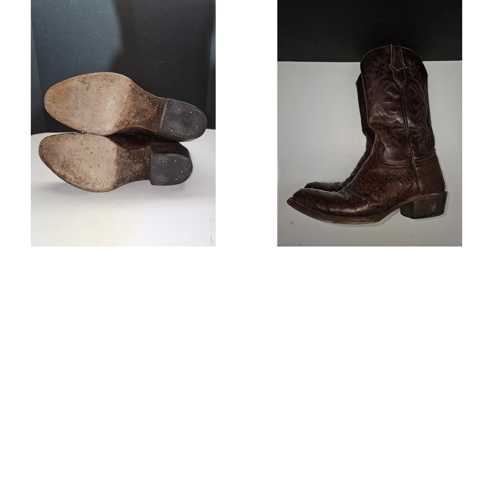 Stetson VINTAGE John B Stetson Cowboy Western Boots Men’s Sz 9D Brown Leather Ostrich Handmade Mid-Calf Shaft Pointed Toe Pull On D Width Boots Size US 9 / EU 42 - 10 Thumbnail