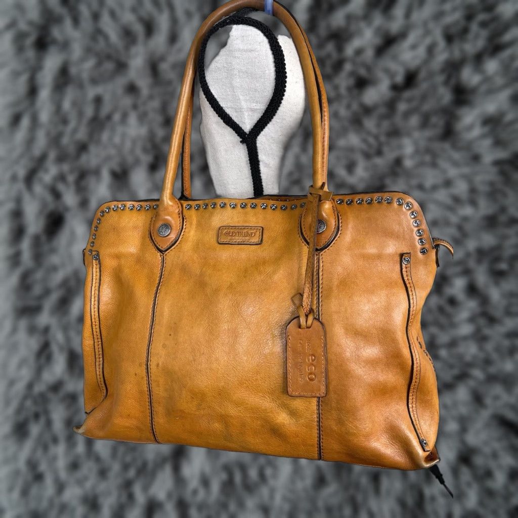 Vintage Old Trend Leather Shoulder Bag Purse Tote Large Brown Caramel Womens
