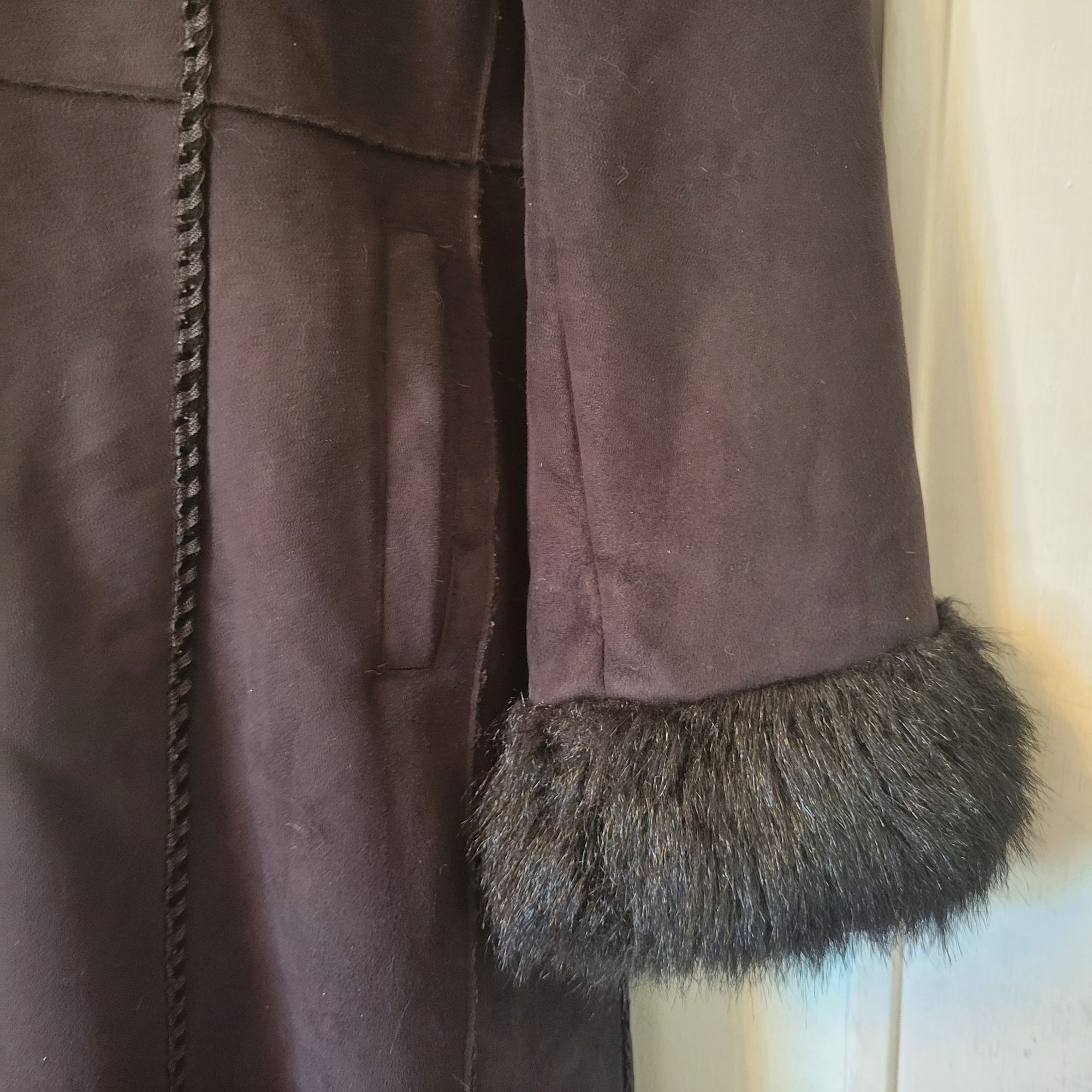 Vintage Terry Lewis Black Faux Suede Long Coat Faux Fur Trim Penny L Size S / US 4 / IT 40 - 6 Thumbnail