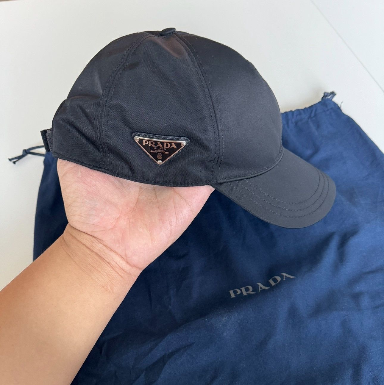 image of Prada Re-Nylon Baseball Cap in Black, Men's