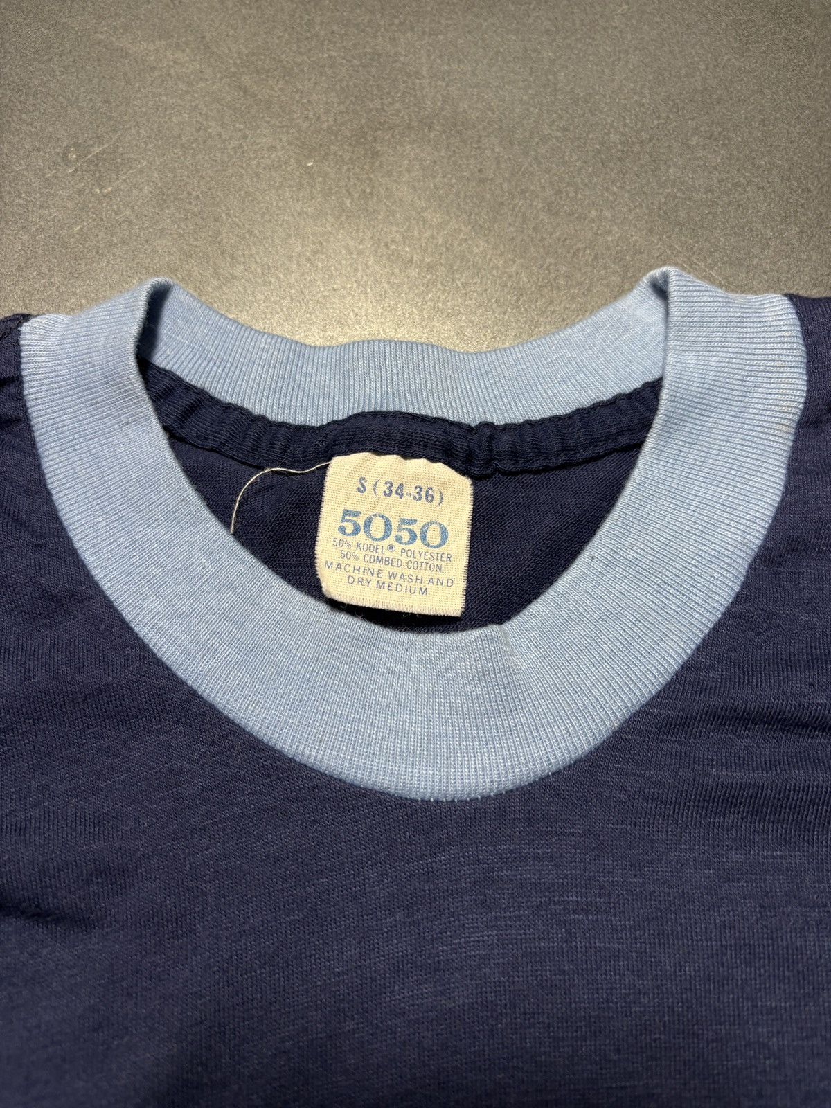 Vintage 1980s Ringer Tee 80s Vintage Blank Tee 5050 Thrashed Surplus Size US S / EU 44-46 / 1 - 3 Thumbnail