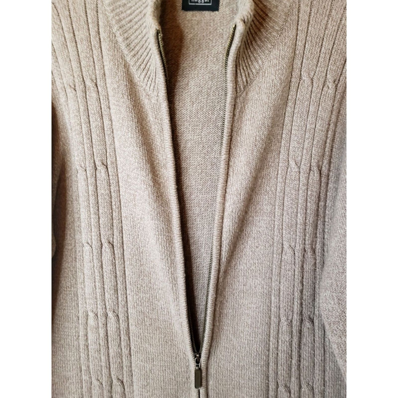 Haggar Haggar Men L Khaki Beige Full Zip Mock Neck Cable Knit Sweater Very Nice! Size US L / EU 52-54 / 3 - 5 Thumbnail