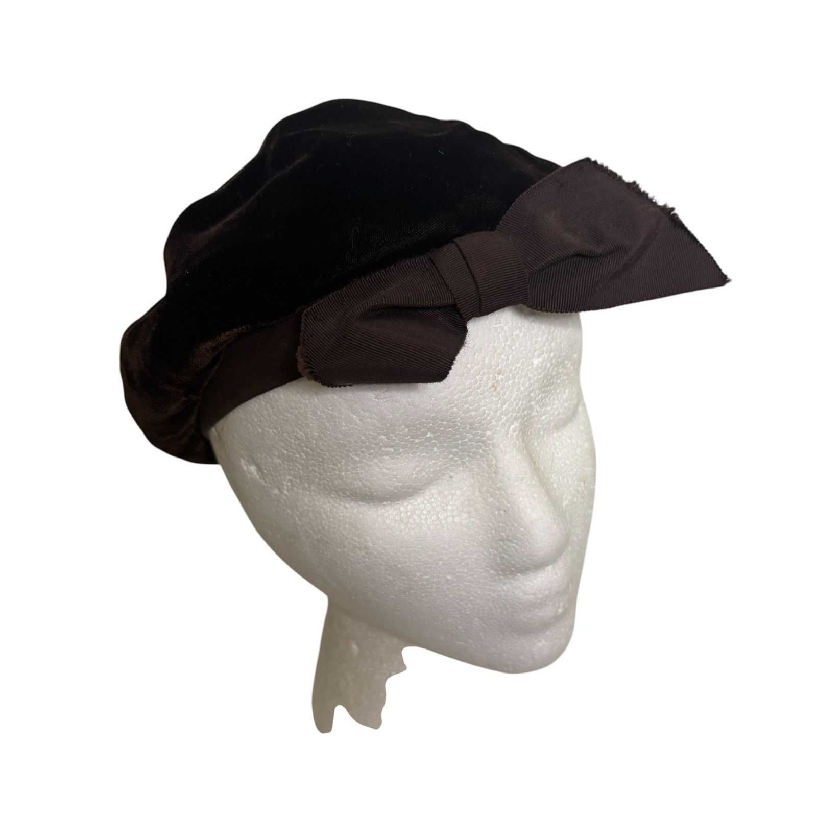 Vintage Vintage 60s Velvet Beret Brown Bow Parisian Cottagecore Hat Size ONE SIZE - 2 Thumbnail