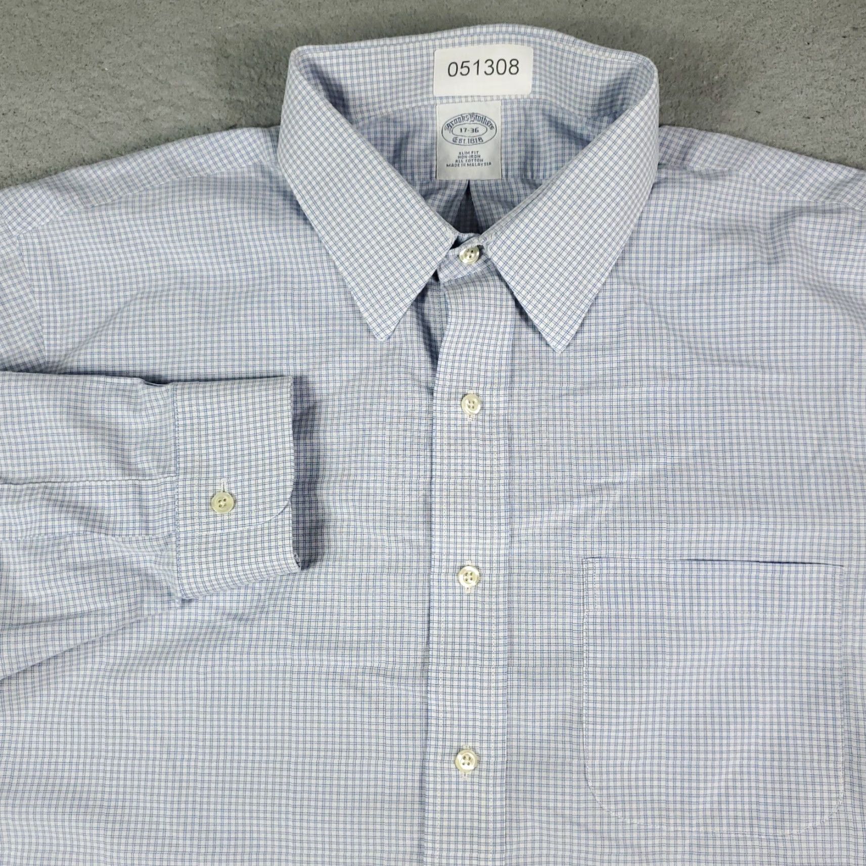 Brooks Brothers Brooks Brothers Dress Shirt Mens Size 17 Blue Plaid Long Sleeve Button Up Regular Fit Size 46R - 2 Thumbnail