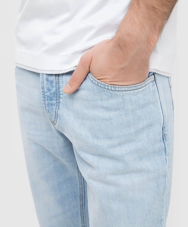 o1srvl11e1123 Cropped Tapered Embossed Jeans in Blue
