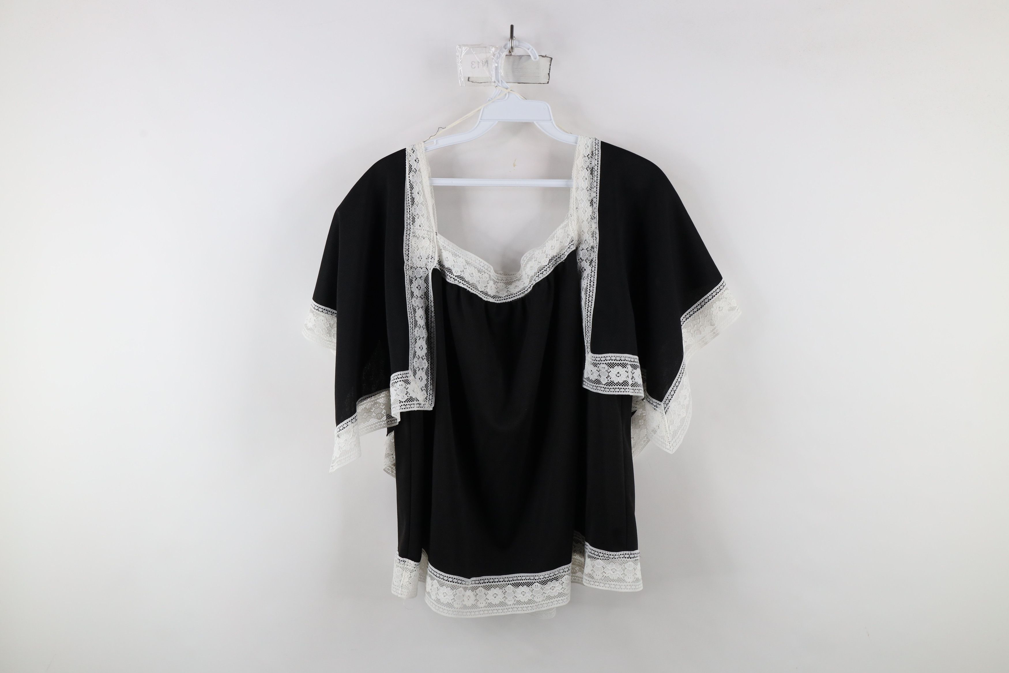 Vintage Vintage 70s Boho Chic Baby Doll Blouse Top Black Polyester Size XL / US 12-14 / IT 48-50 - 8 Thumbnail