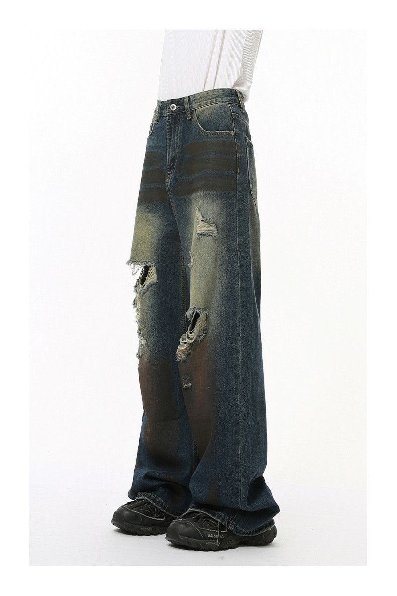 Japanese Brand × Jean American high street distressed straight-leg ripped jeans Size US 32 / EU 48 - 4 Thumbnail