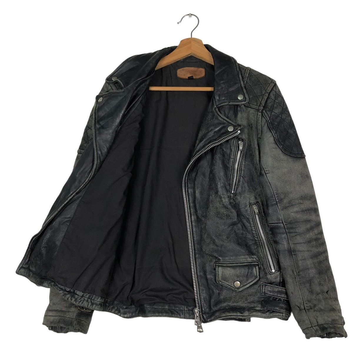 Genuine Leather 🔥VINTAGE FLY LEATHER JACKET CAFE RACER DOUBLE BREAST Size US S / EU 44-46 / 1 - 11 Thumbnail