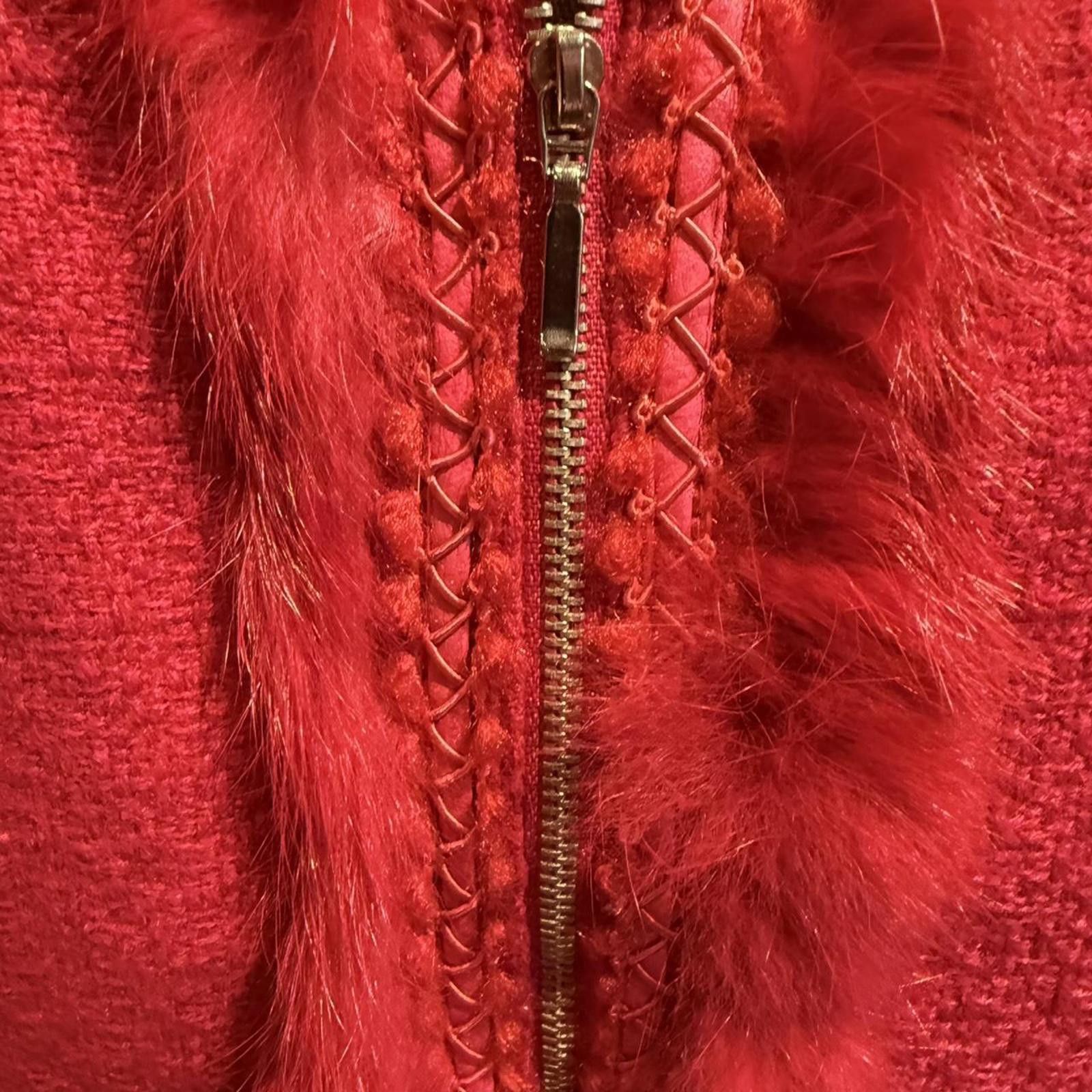 Other Dalia Women's Red Jacket with Rabbit Fur Trim Size 10 Size L / US 10 / IT 46 - 3 Thumbnail