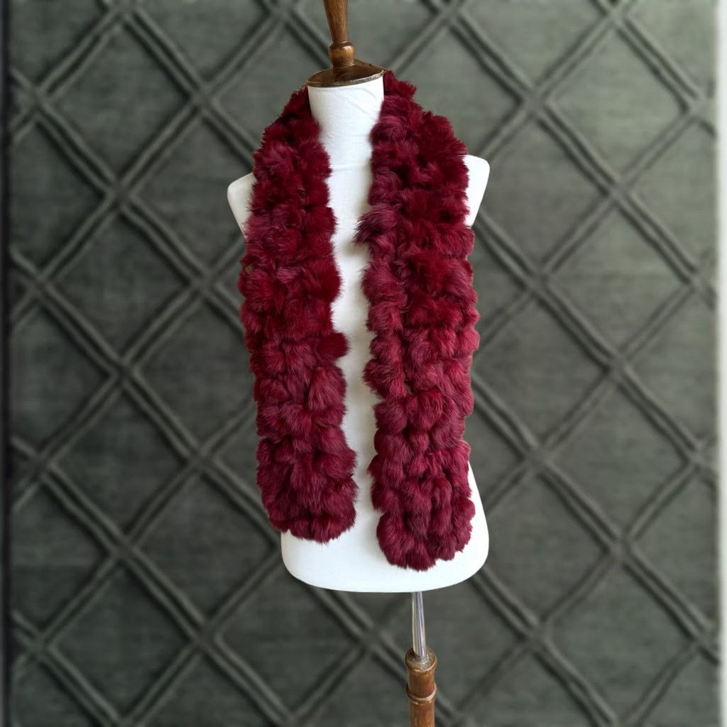 Vintage VINTAGE Cejon Scarf Women's Red Rabbit Fur Pom Pom Long Scar f Festival Glam Y2k Boa Ne Size ONE SIZE - 1 Thumbnail