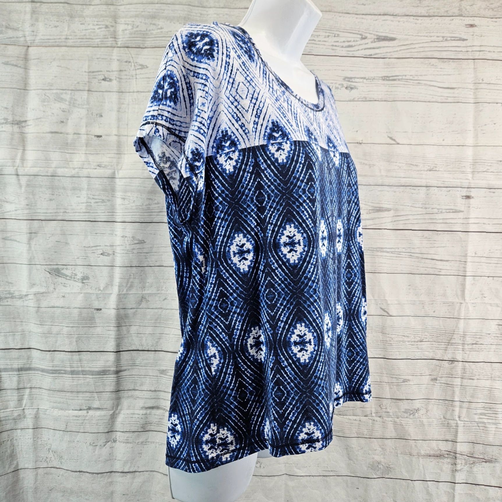 Vintage Chicos Zenergy Womens Top Sz Large Blue Cotton Blend Short Sleeve Printed Size L / US 10 / IT 46 - 3 Thumbnail