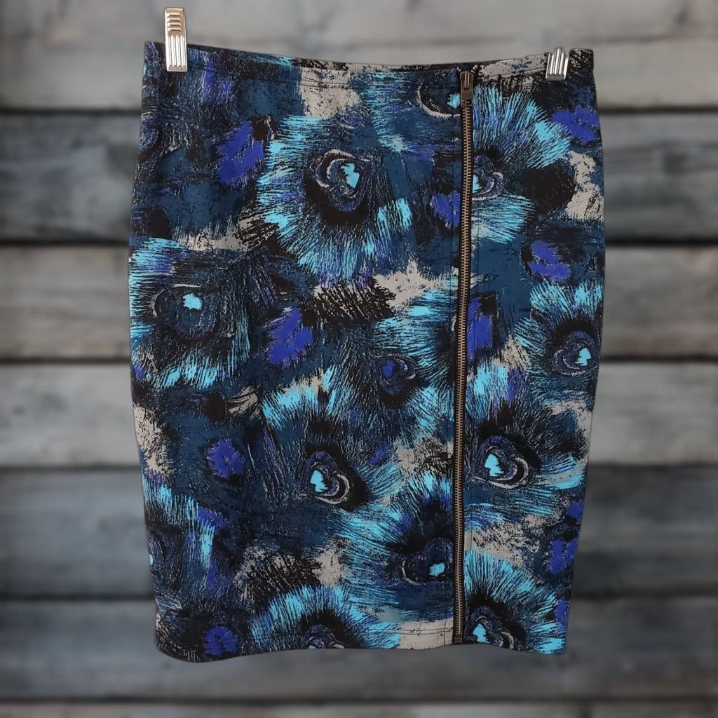 Vintage VINTAGE Y Yigal X Design Lab Womens Skirt Sz 6 Blue Black Zip Front Cotton Blend Short Pencil 14" Waist 20.5" Length Womens Size 28" / US 6 / IT 42 - 1 Thumbnail