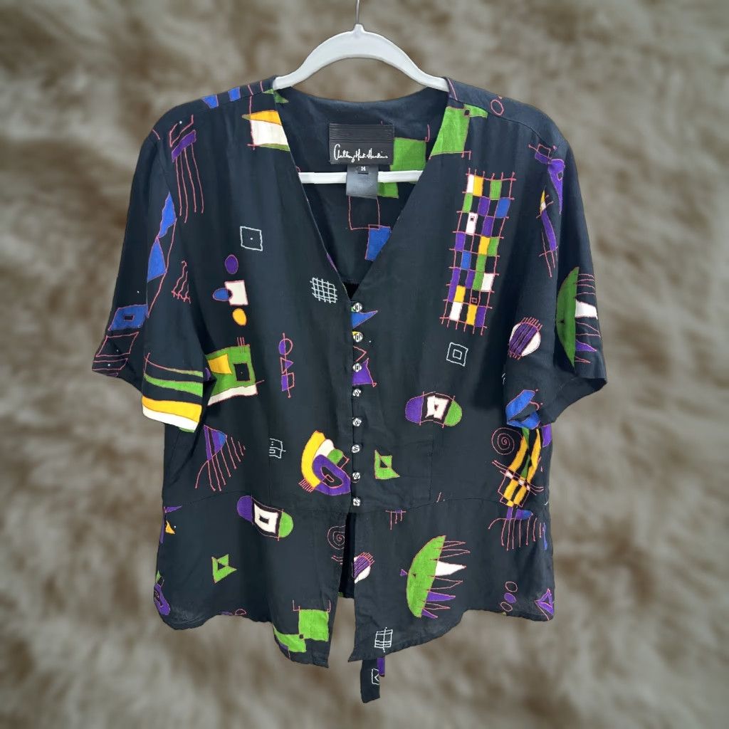 Vintage VINTAGE Anthony Mark Hankins Blouse Shirt Womens Black Abstract Sz 14 Size XL / US 12-14 / IT 48-50 - 1 Thumbnail