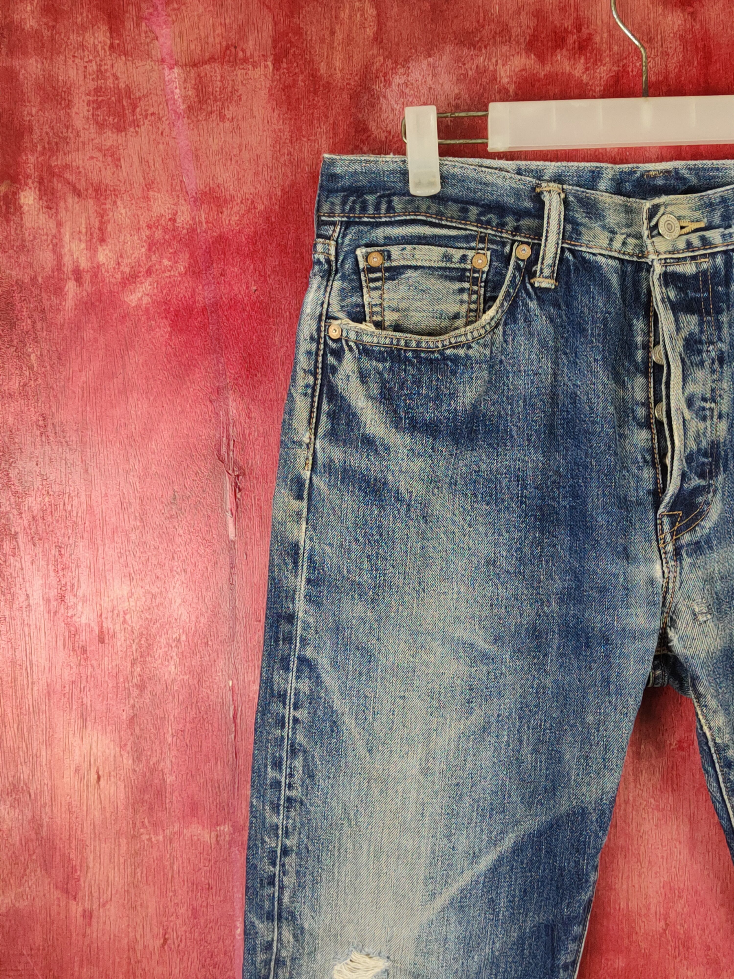 Levi's Levi's Dark Blue Faded Distressed Ripped Jeans #S1647 Size US 34 / EU 50 - 3 Thumbnail