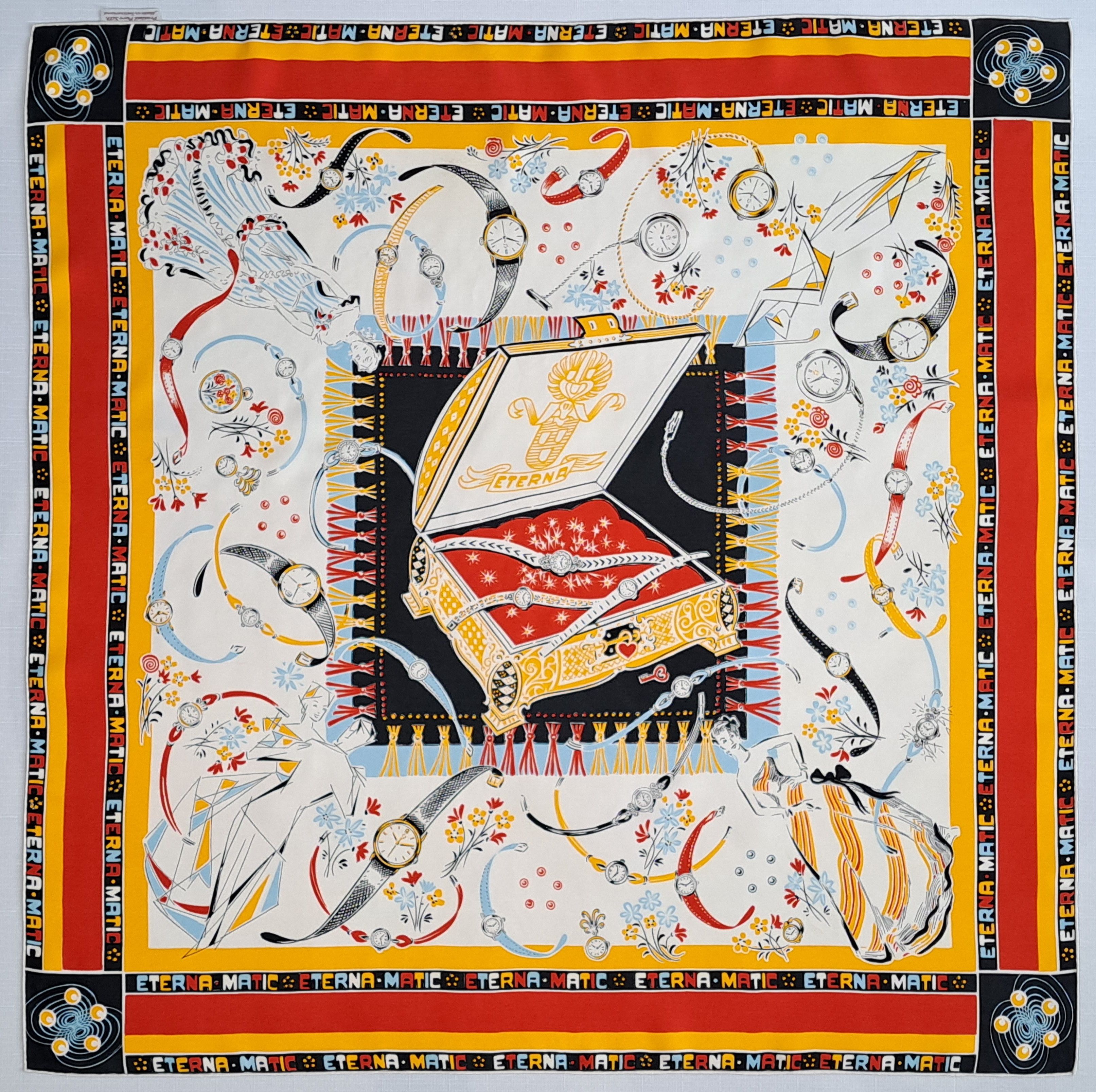 Designer × Vintage ETERNA MATIC vintage clock pattern silk scarf. Size ONE SIZE - 1 Thumbnail