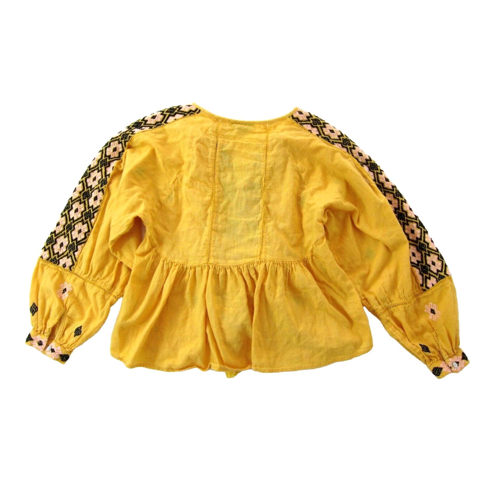 Topshop Topshop Blouse Women Long Sleeve Embroidered Peasant Cotton Yellow Pink Black 6 Size M / US 6-8 / IT 42-44 - 2 Thumbnail