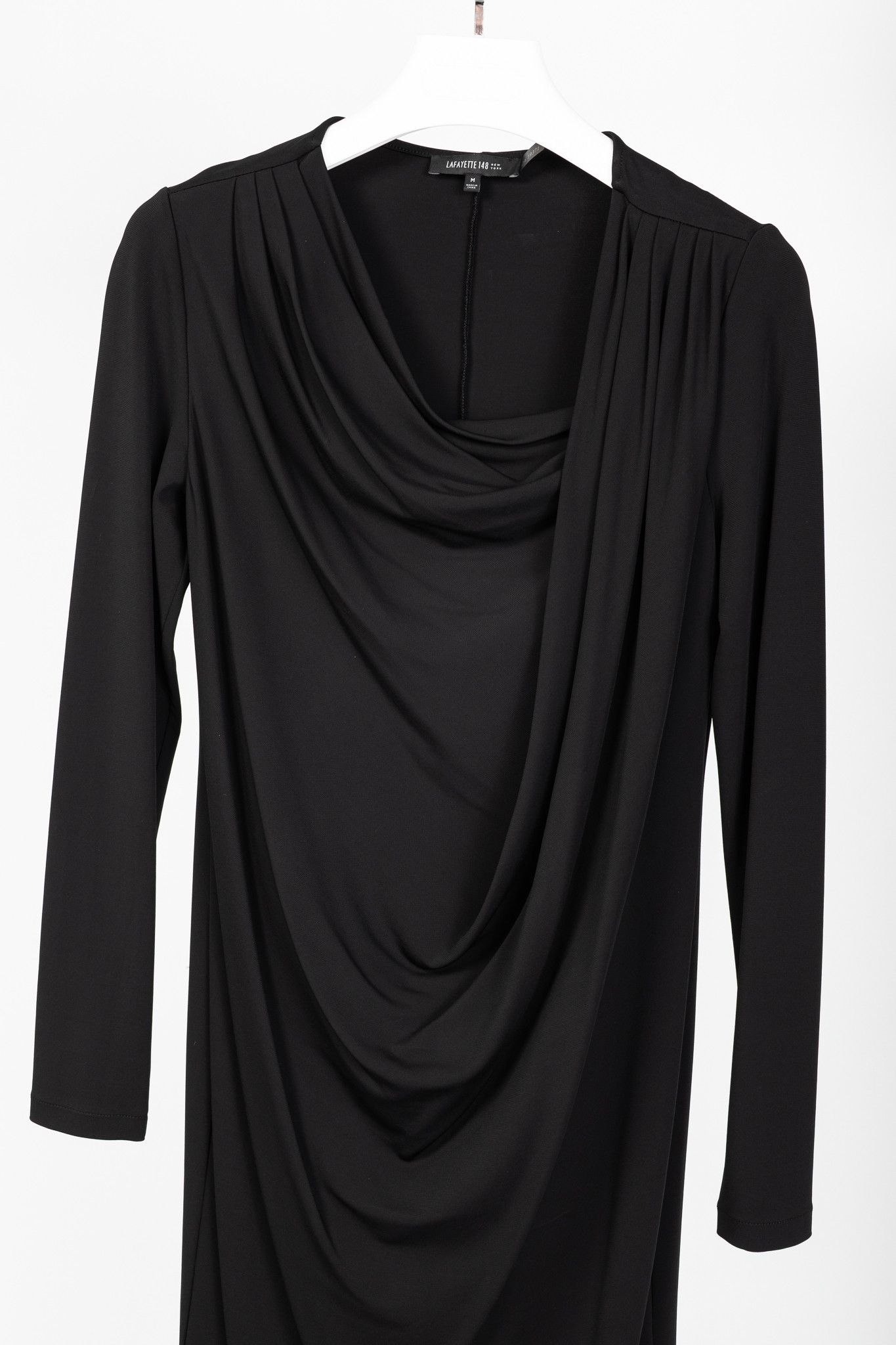 Lafayette 148 Lafayette 148 Black Jersey Draped Long-Sleeve Mini Dress Size M / US 6-8 / IT 42-44 - 3 Thumbnail