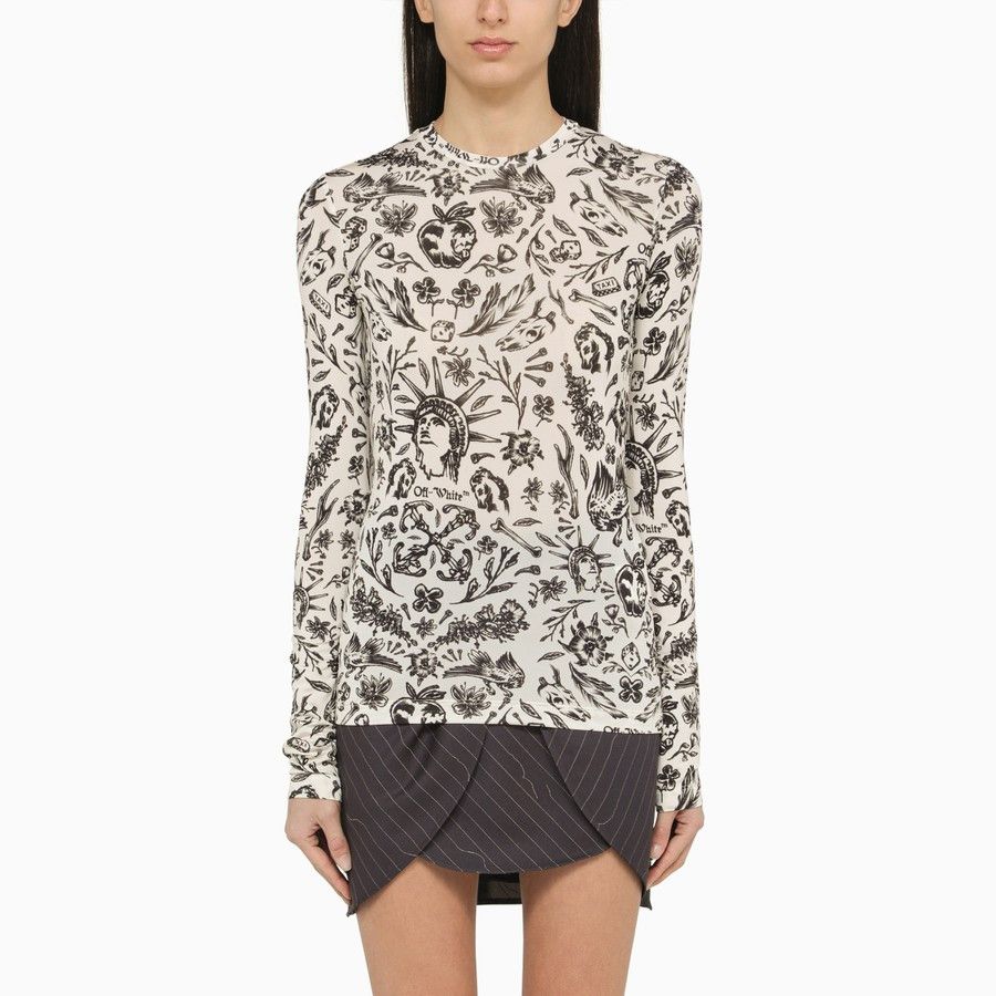 Off-White o1d2blof0924 Long-Sleeved Top With Tattoo Print Size XS / US 0-2 / IT 36-38 - 1 Thumbnail