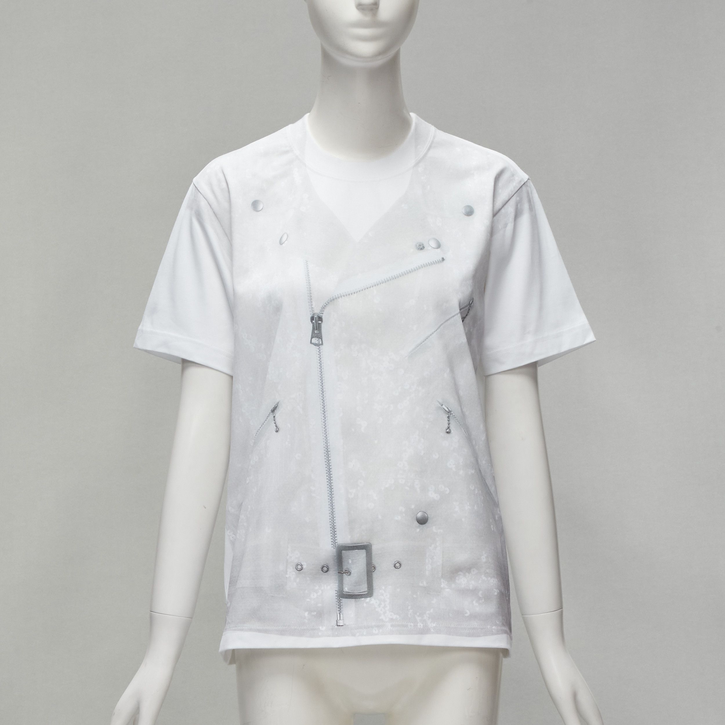 JUNYA WATANABE 2020 grey sequin biker print white cotton tshirt top S