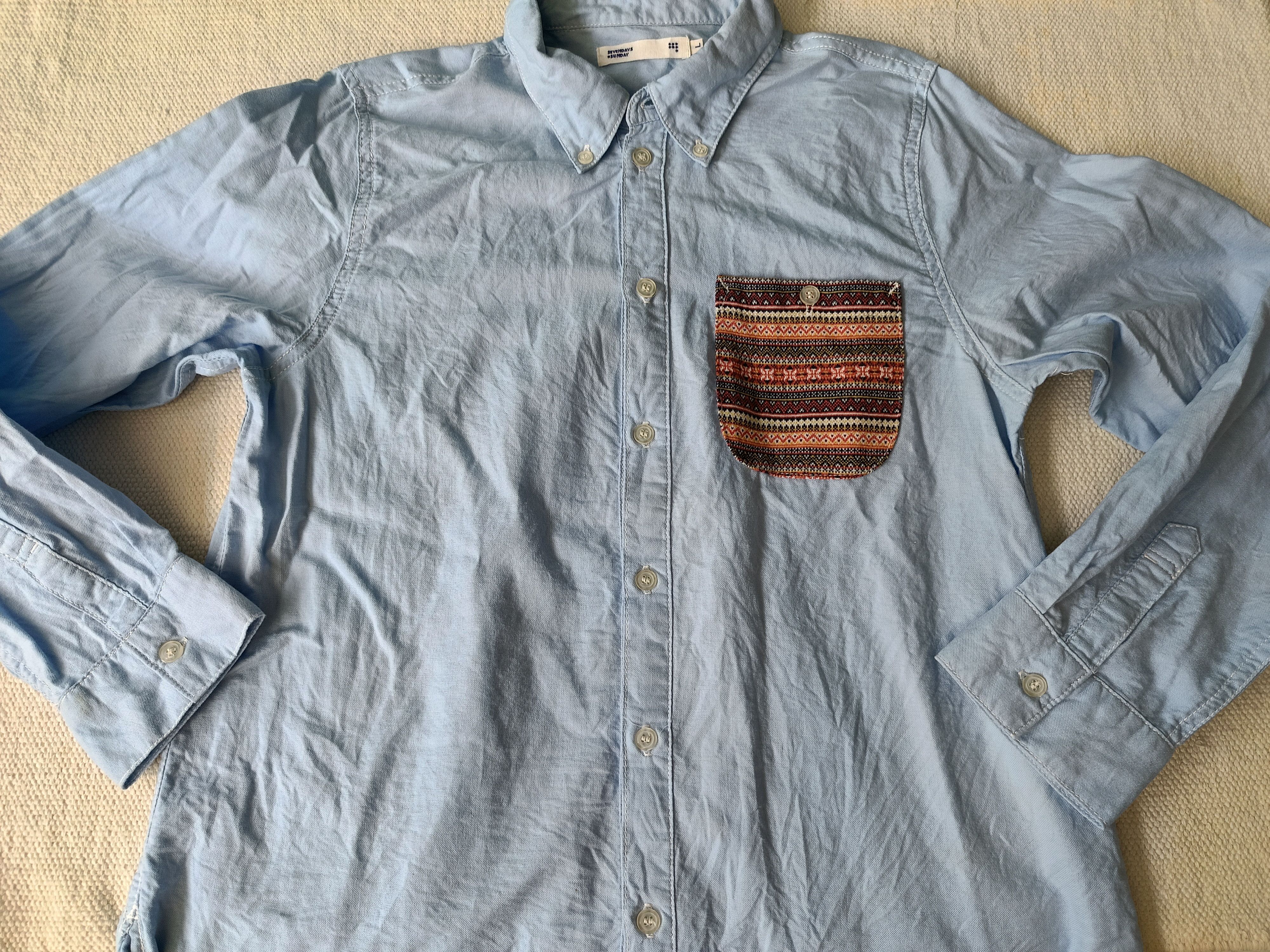 Japanese Brand 7days Sevendays Sunday blue button down native pocket shirt Size US S / EU 44-46 / 1 - 7 Thumbnail