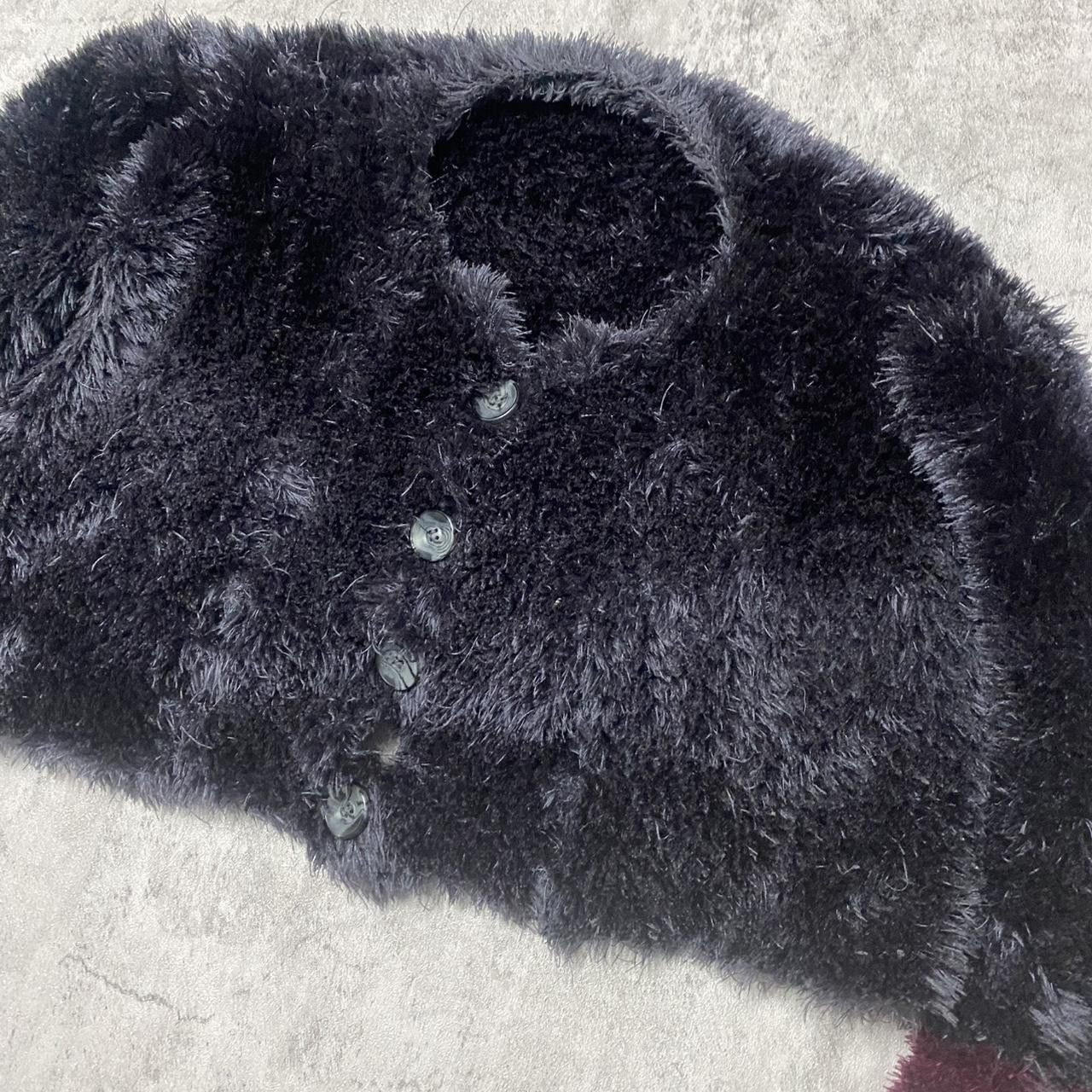 Other Black and burgundy faux fur cardigan #fauxfur #cardigan Size ONE SIZE - 2 Thumbnail