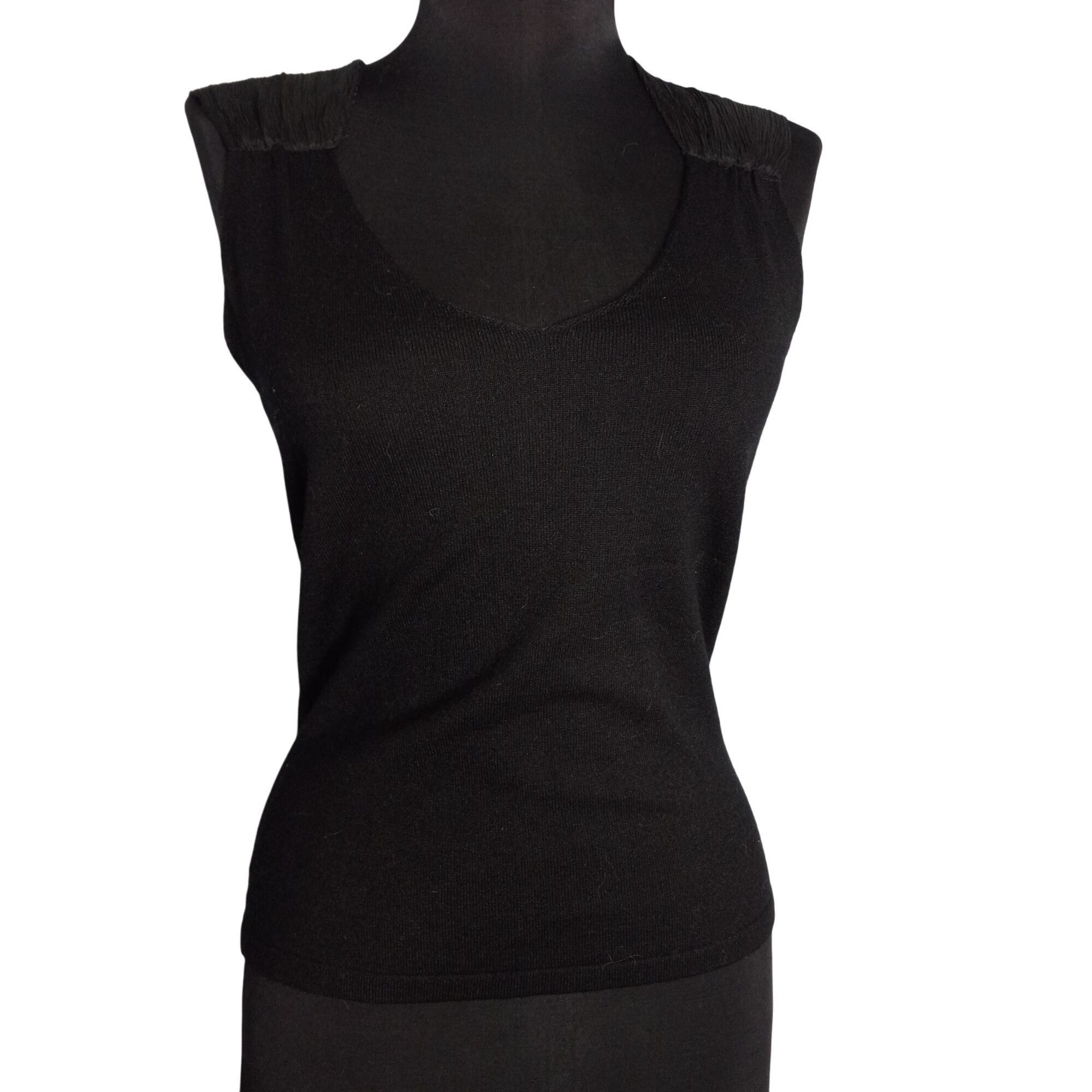White House Black Market WHBM S Tank Top Shell Black Sleeveless Sweater Knit Pleated Size S / US 4 / IT 40 - 1 Thumbnail