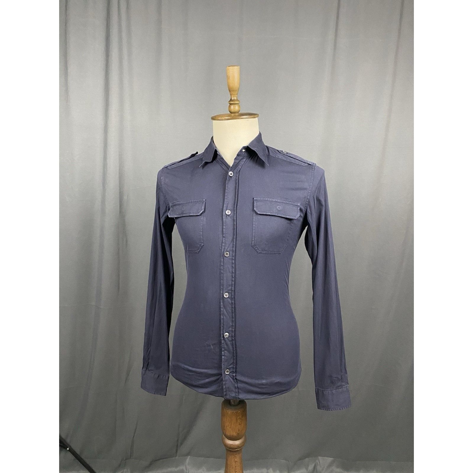 Prada Prada Red Tab Men's Blue Distressed Longsleeve Shirt Size 39 Size US S / EU 44-46 / 1 - 2 Thumbnail