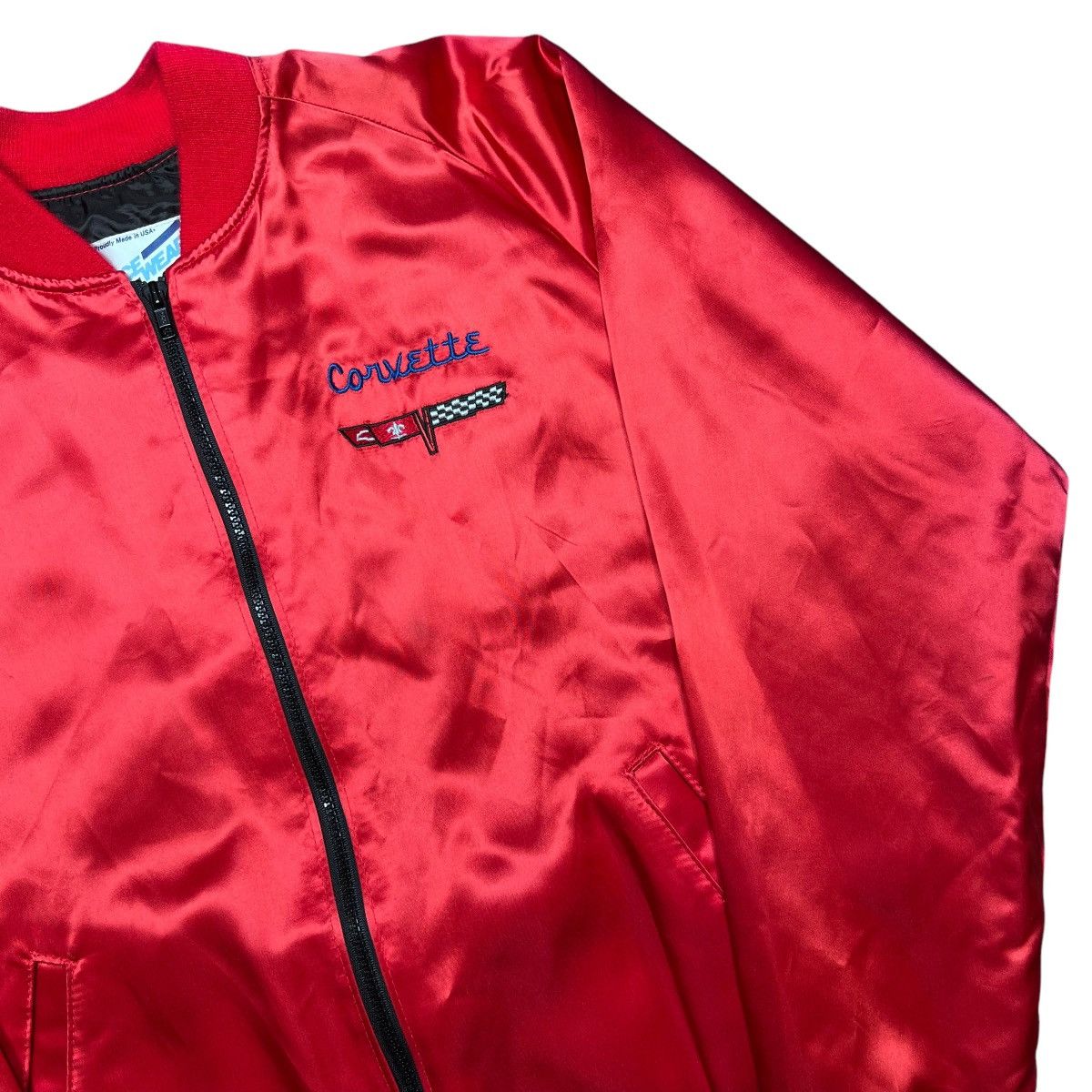 Chevrolet × Vintage 80s Chevrolet Corvette Embroidered Red Satin Bomber Jacket Size US L / EU 52-54 / 3 - 14 Thumbnail