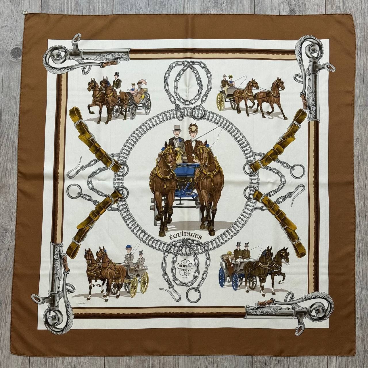 Hermes HERMES Scarf Equipages Vintage Silk Ledoux Size ONE SIZE - 1 Thumbnail