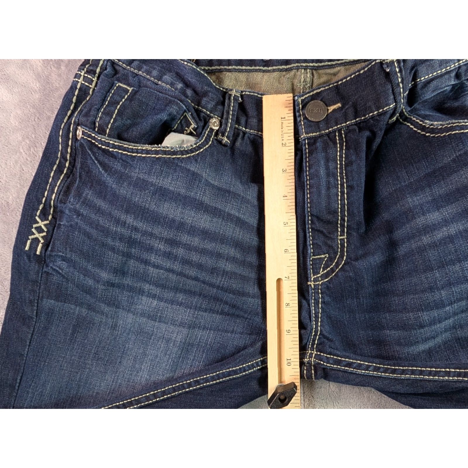Vintage BKE Carter Jeans Men's 36L Cotton Blend Stretch Denim Straight Blue 5-Pocket Logo Buckle Bke Modern Fit Regular Jeans Mens Size US 36 / EU 52 - 6 Thumbnail