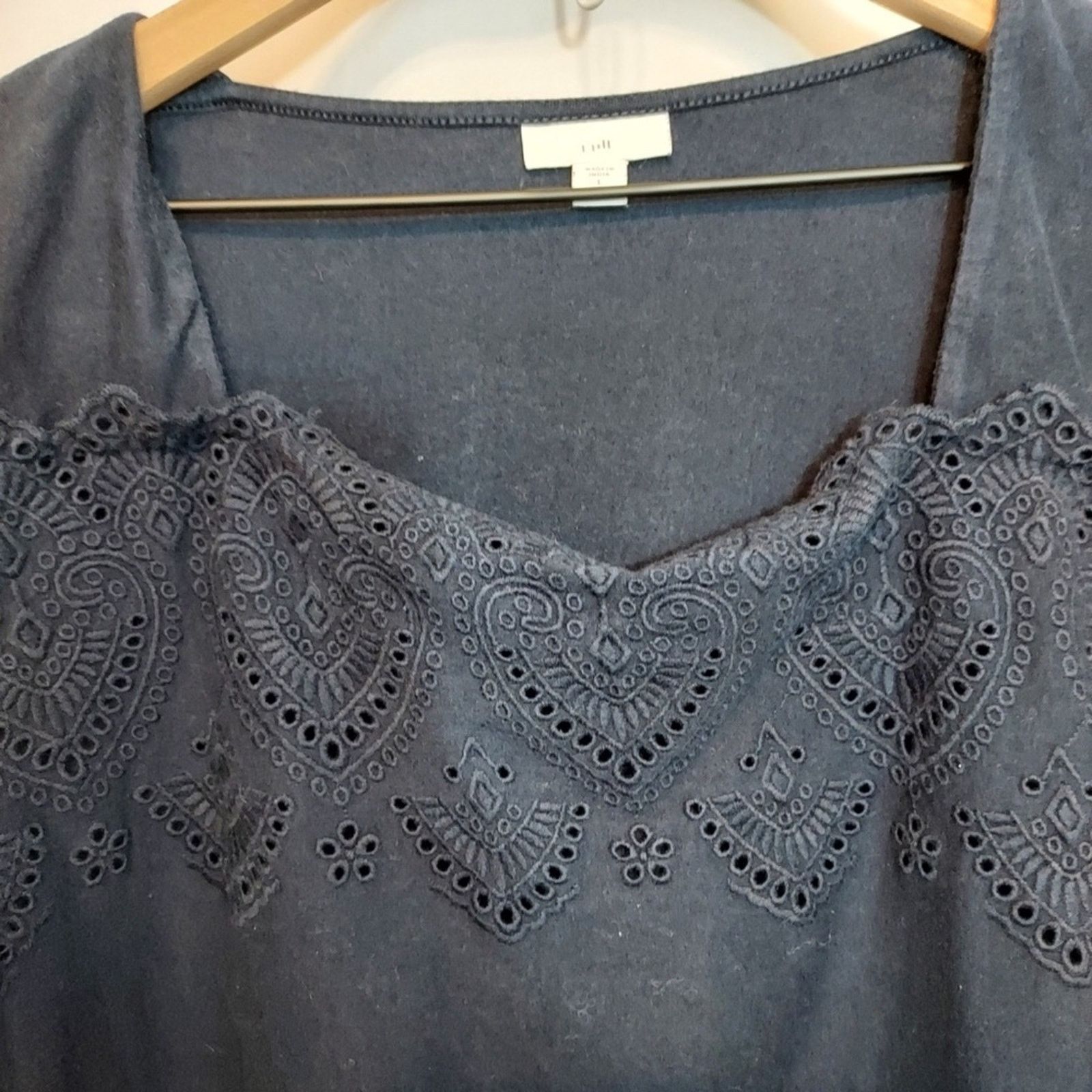 J. Jill J.Jill Navy Blue Cotton Eyelet Lace Scallop Shirt Blouse Top Size L / US 10 / IT 46 - 6 Thumbnail
