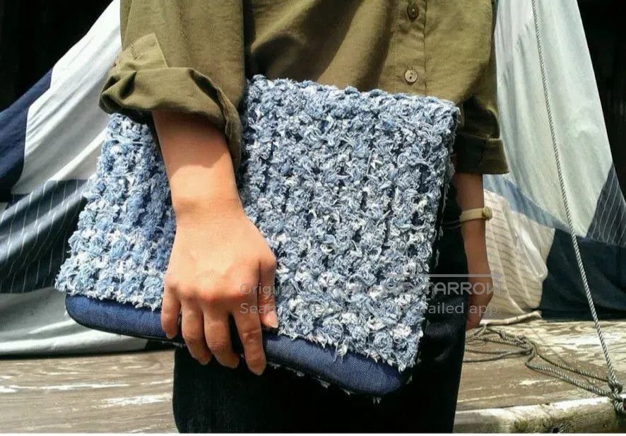 Kapital KAPITAL Denim Fringed Clutch Bag. Size ONE SIZE - 1 Thumbnail