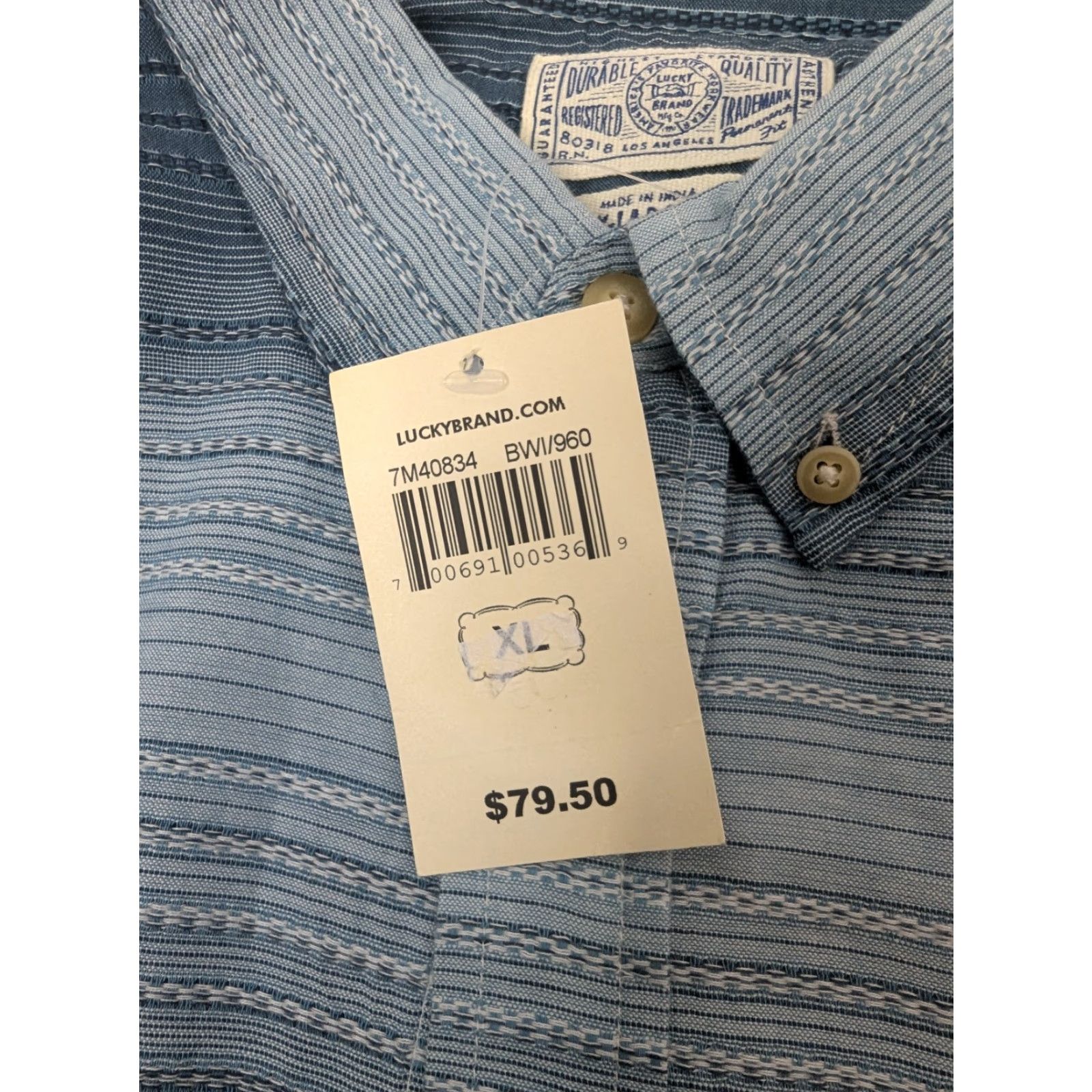 Lucky Brand NWT Lucky Brand Shirt Men's XL Aztec Stripe Long Sleeve Button Up Casual Pocket Blue Cotton Woven Size US XL / EU 56 / 4 - 7 Thumbnail
