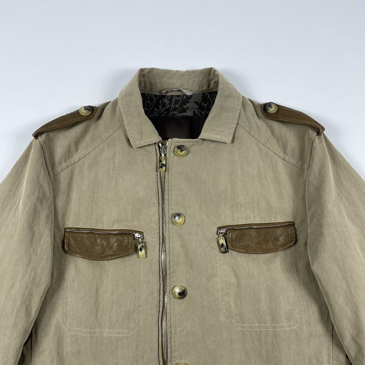 Etro ETRO Archives Zip Button Leather Cotton Beige/Brown Jacket Size US M / EU 48-50 / 2 - 4 Thumbnail