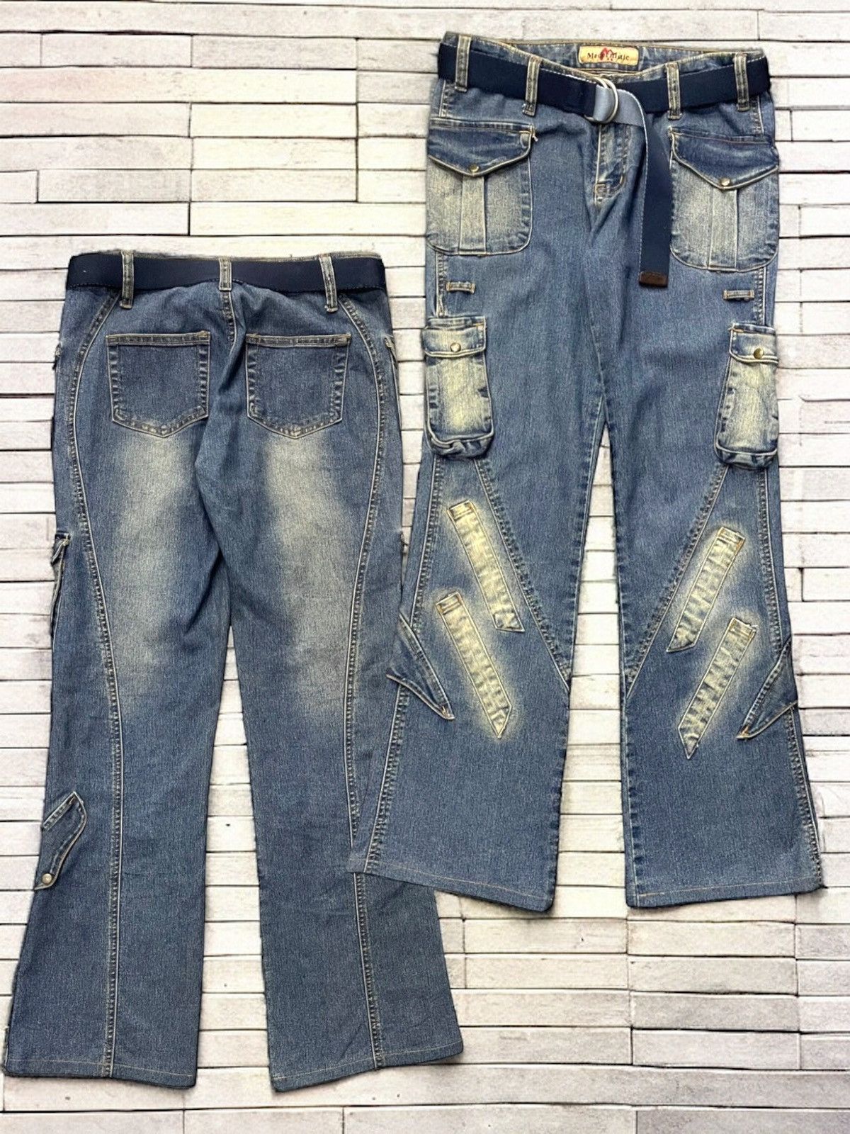 Vintage Modernistic Utility Cargo Flare With Reversible Belt