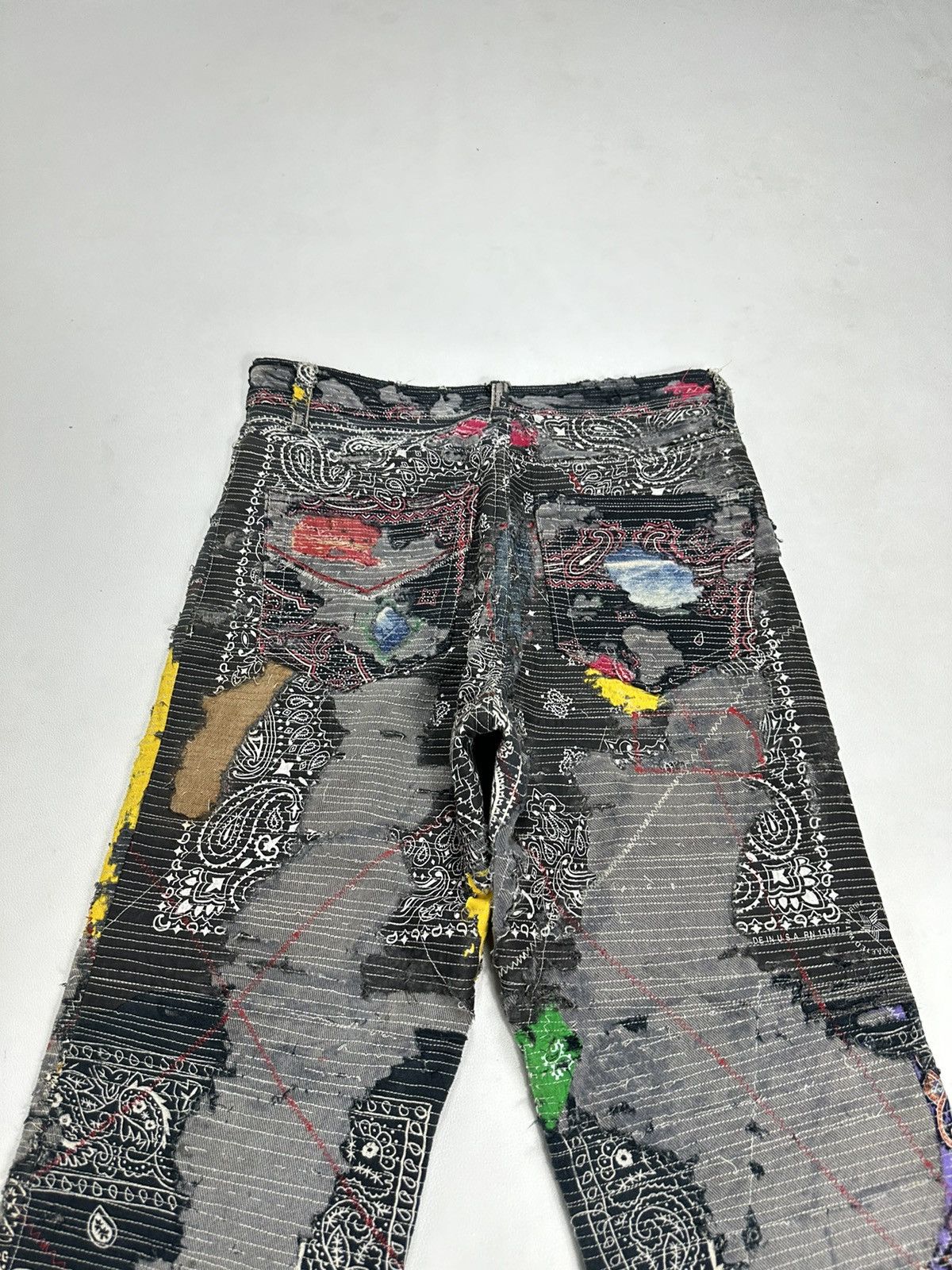 Handmade Custom Made Distressed Paisley Patchwork hemless Jeans pants Size US 30 / EU 46 - 10 Thumbnail